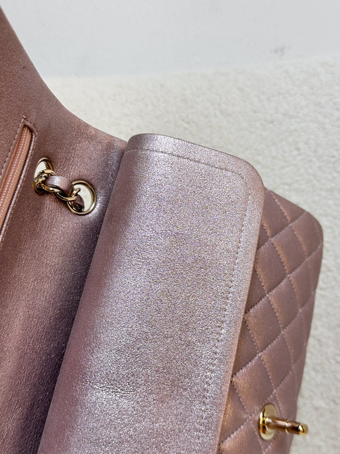 Chanel Classic Quilted Medium Double Flap Iridescent Pink (Calfskin)LGHW 1998 holo card