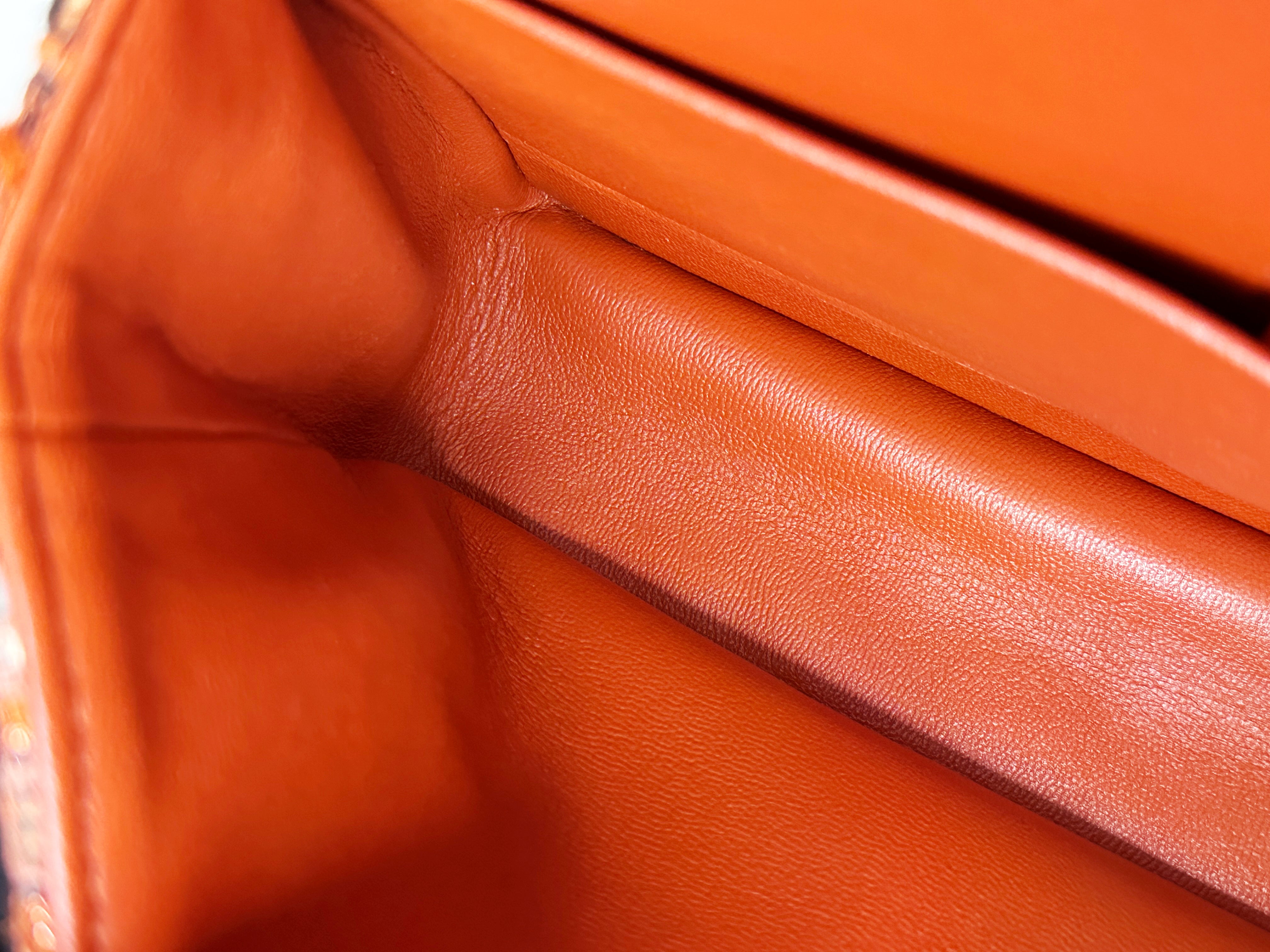 Chanel Tweed Quilted Medium Double Flap Bag Orange Multicolor K9J2 microchip