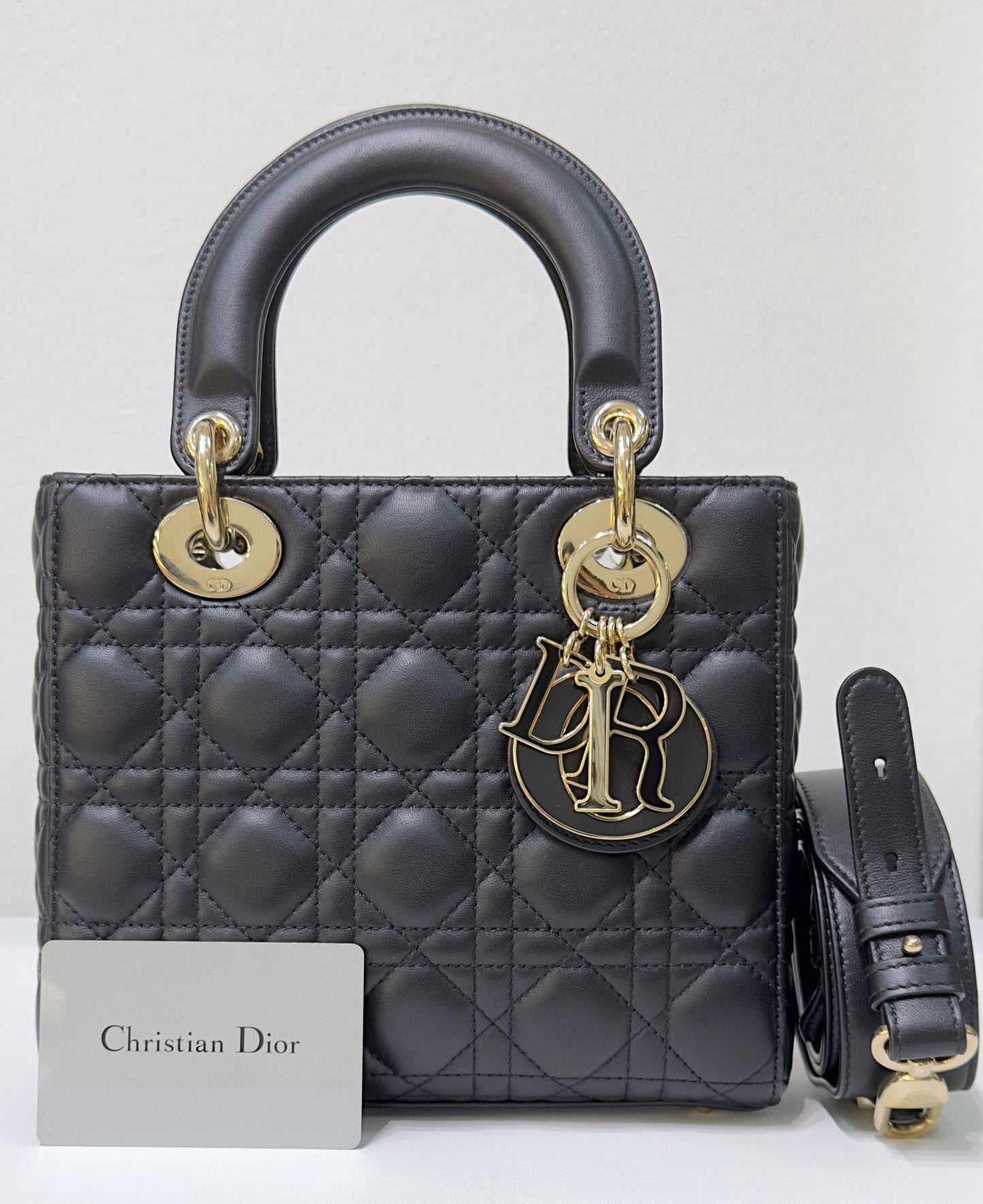 Christian Dior Small Cannage Lambskin My Lady Dior ABC Bag Black GHW