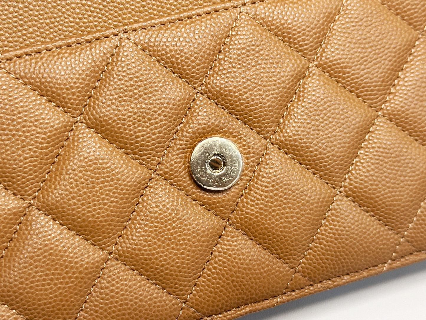 Chanel 23P Caramel Dark Beige Caviar Classic Quilted Wallet on chain LGHW UK27 microchip