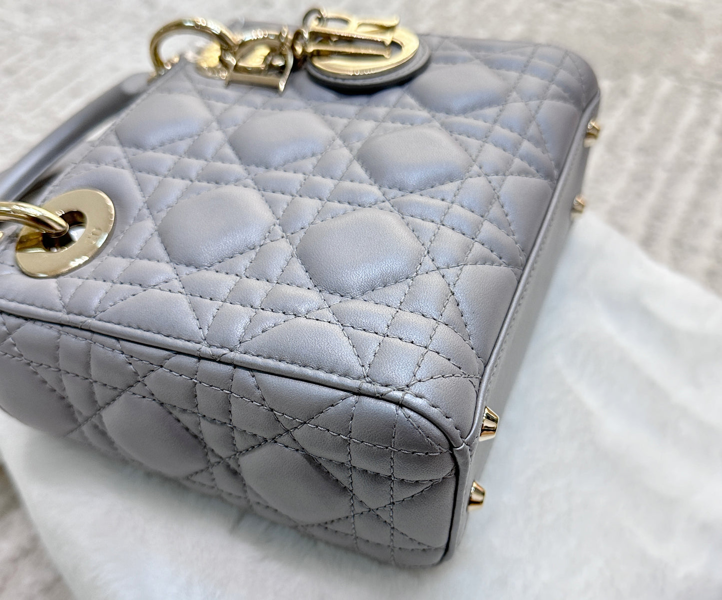 DIOR Mini Lady Dior Pearl Grey GHW