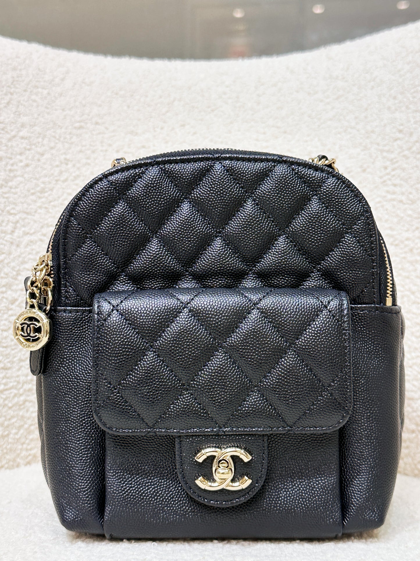 Chanel CC Day Backpack Quilted Caviar Mini Black 268 holo card