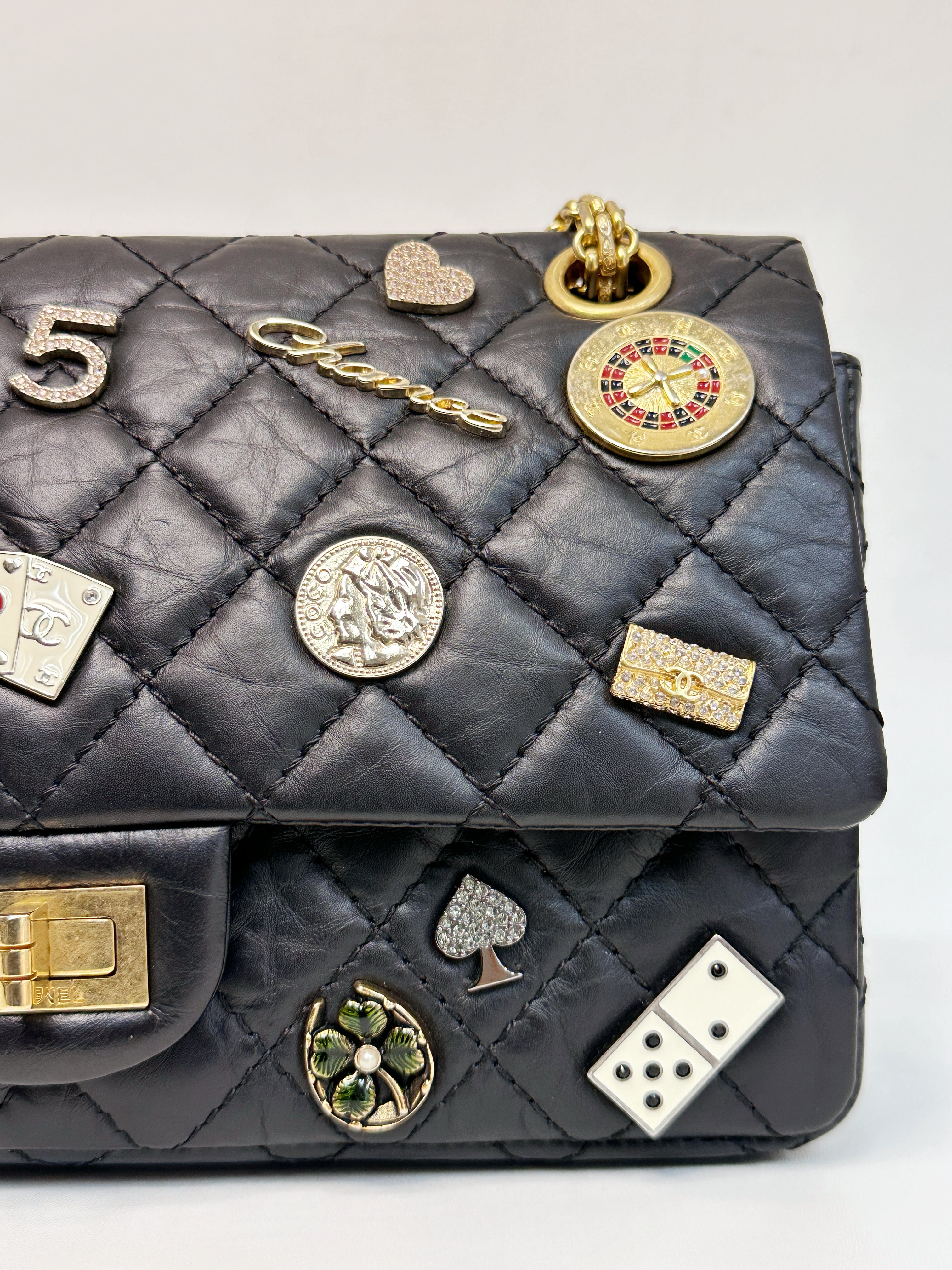 Chanel Small 2.55 Reissue Aged Calfskin Lucky Charms 225 Flap Black GHW