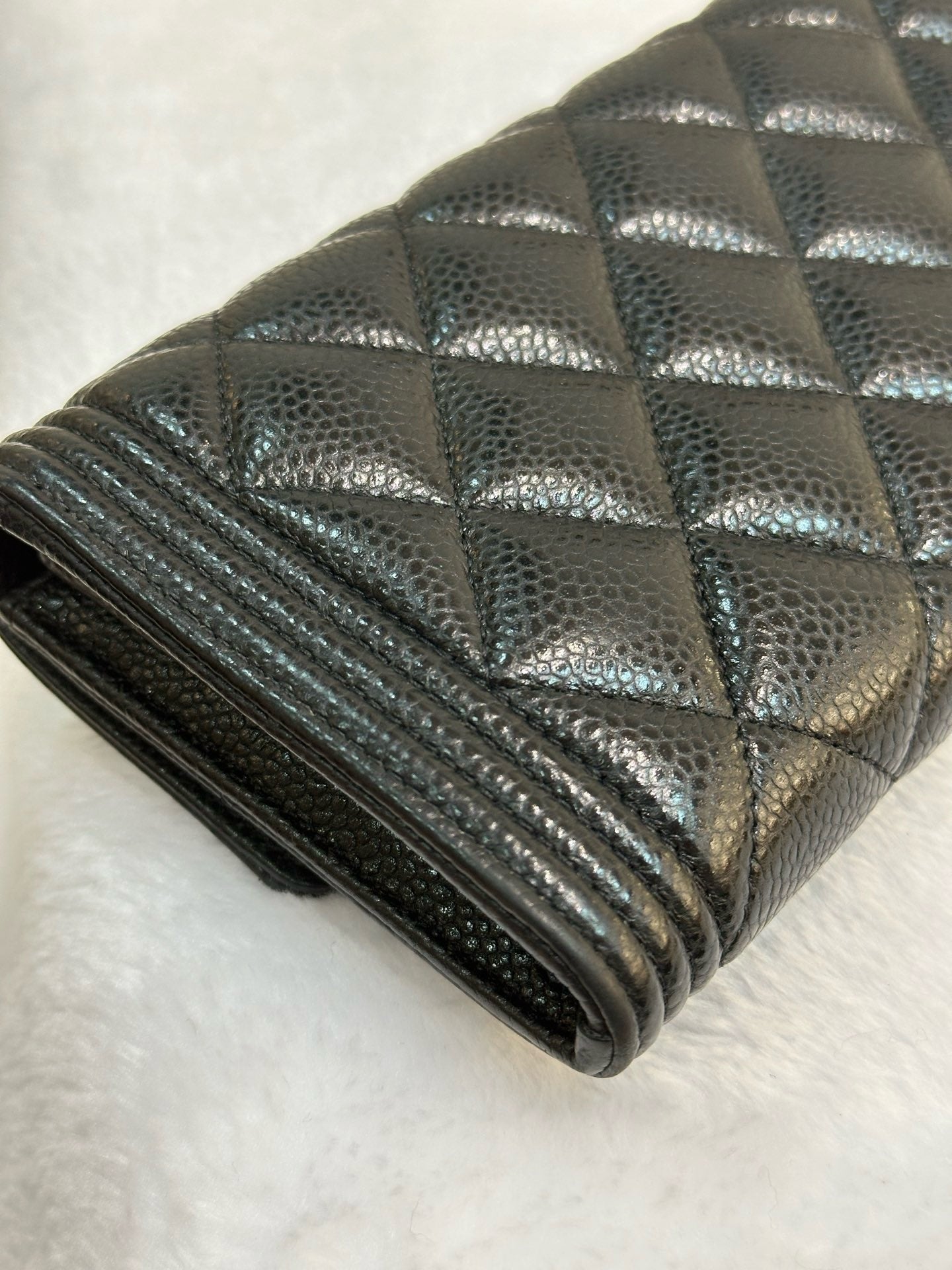 CHANEL LeBoy Flap Wallet Quilted Caviar Black