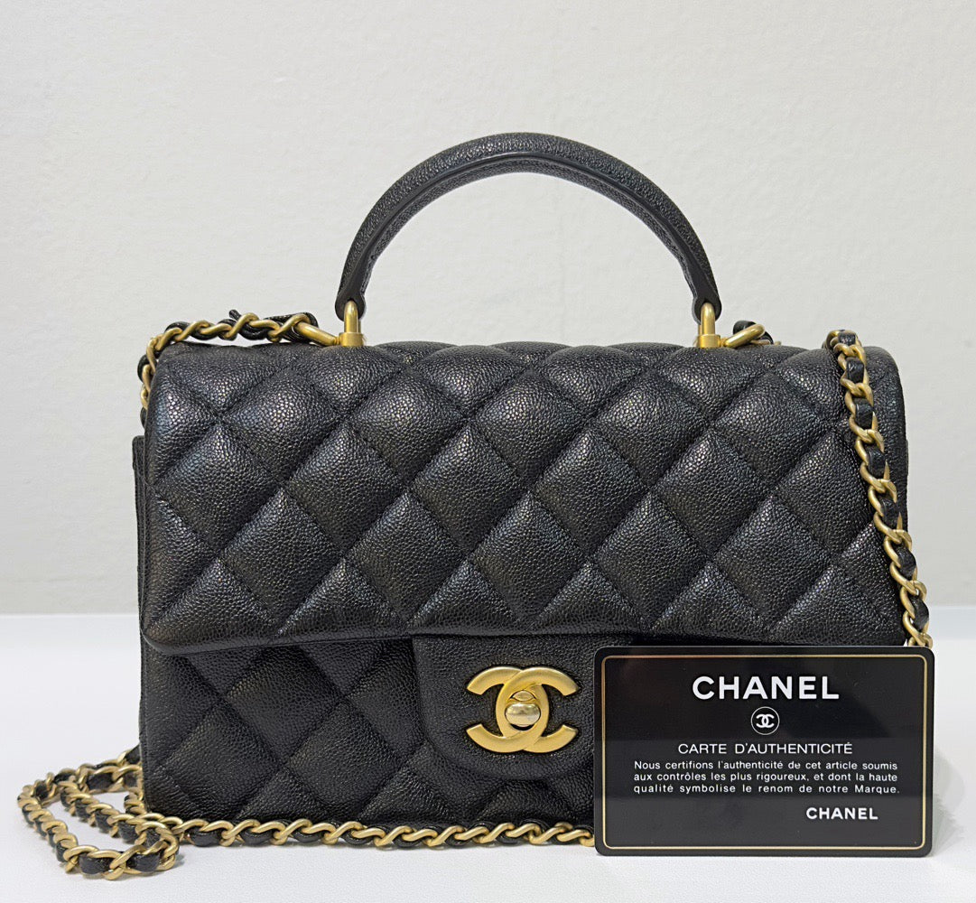 Chanel Mini Rectangular Top Handle Flap Bag Black Caviar Gold Hardware 21S