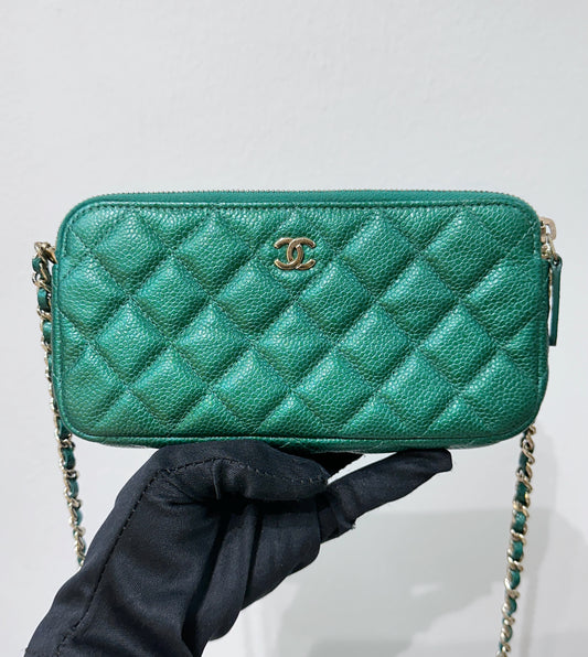 Chanel Emerald Green Double Zip Chain