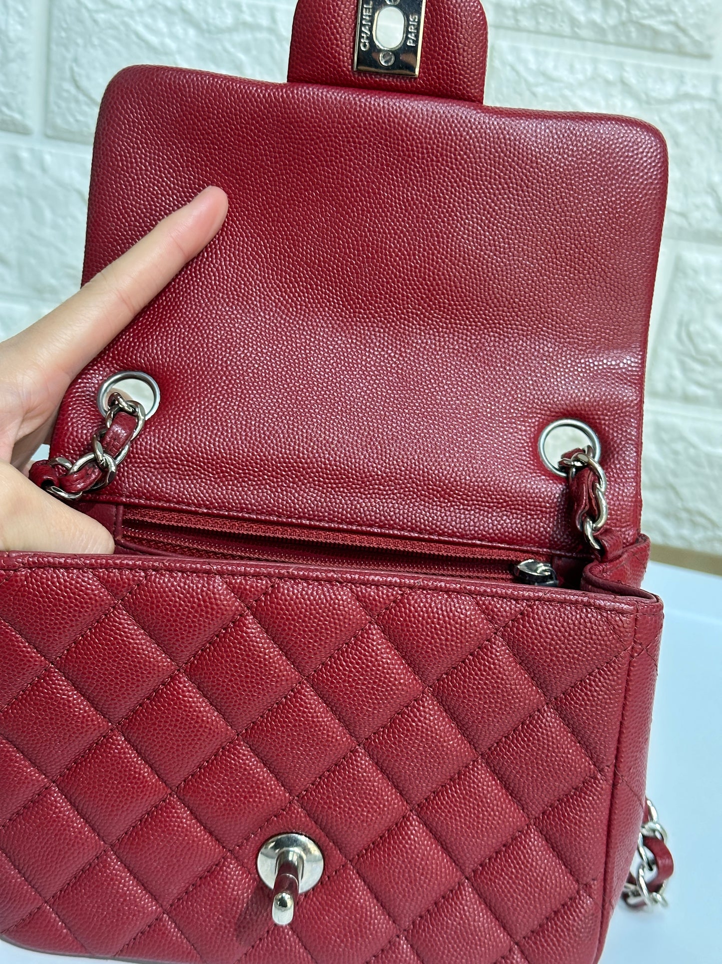 Chanel Classic Square Mini Flap in Red Caviar and SHW