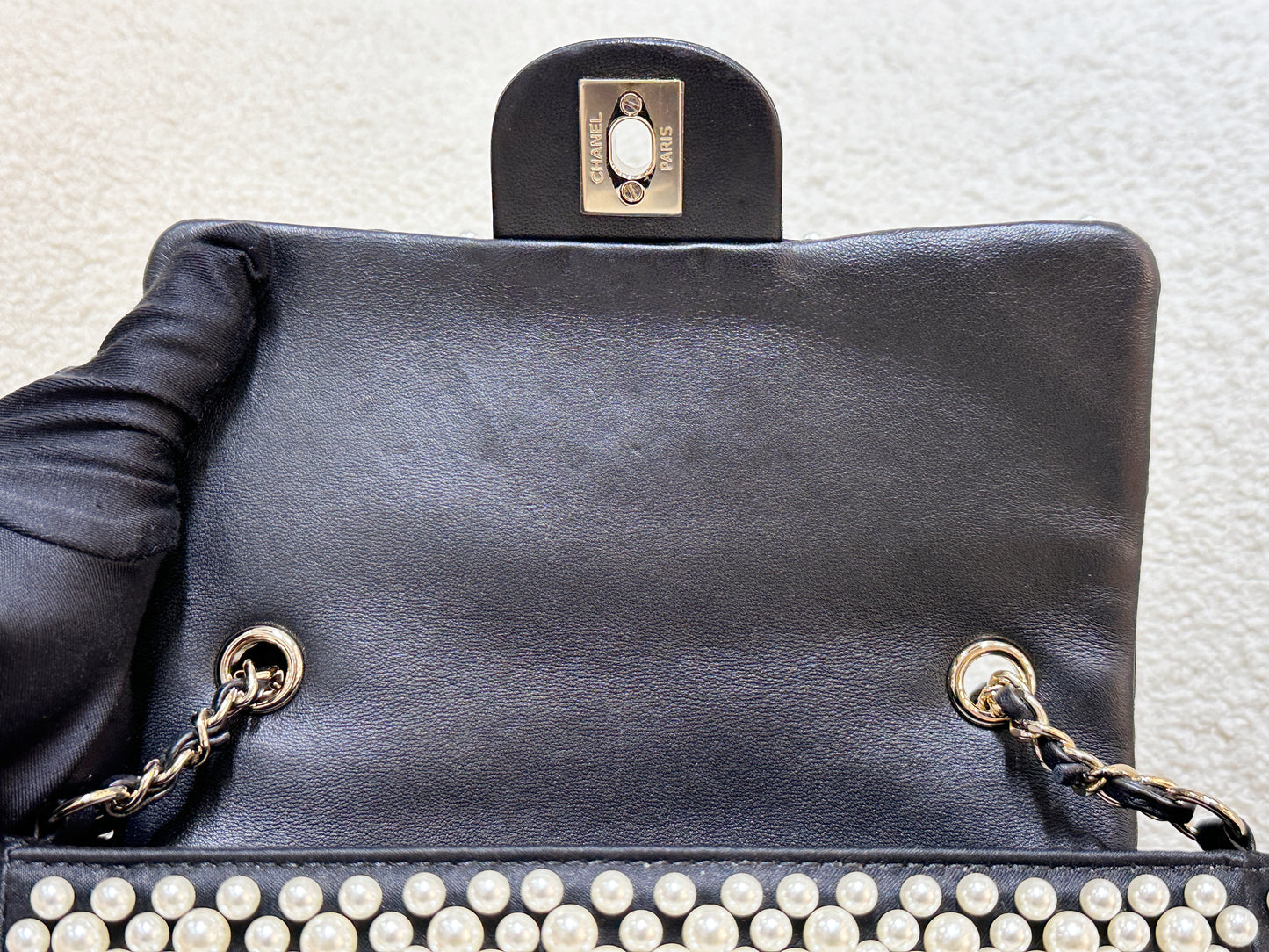 Chanel 19S Pearl On Flap Mini Rectangular Bag LGHW 2750 holo card