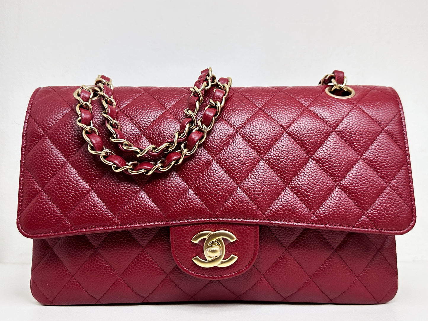Chanel Caviar Classic Quilted Medium Double Flap Bordeaux Bag 1307 holo card
