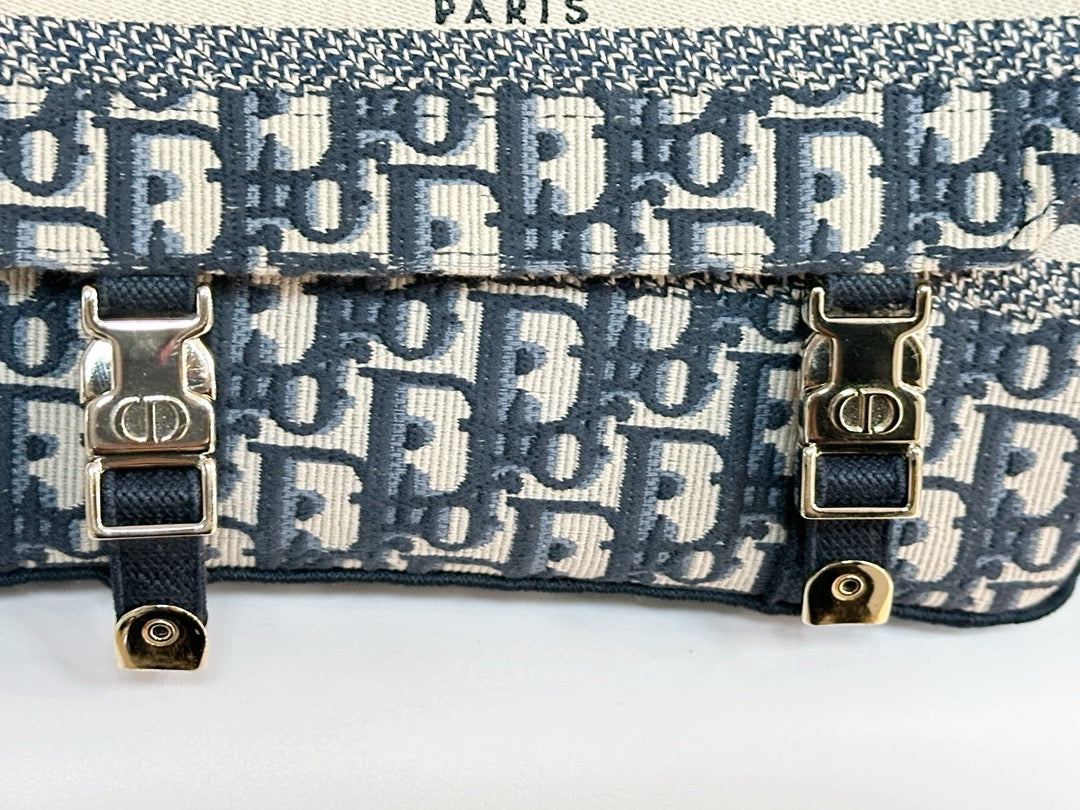 Dior Small Diorcamp Bag in Blue Oblique Embroidery Canvas and LGHW 2022year