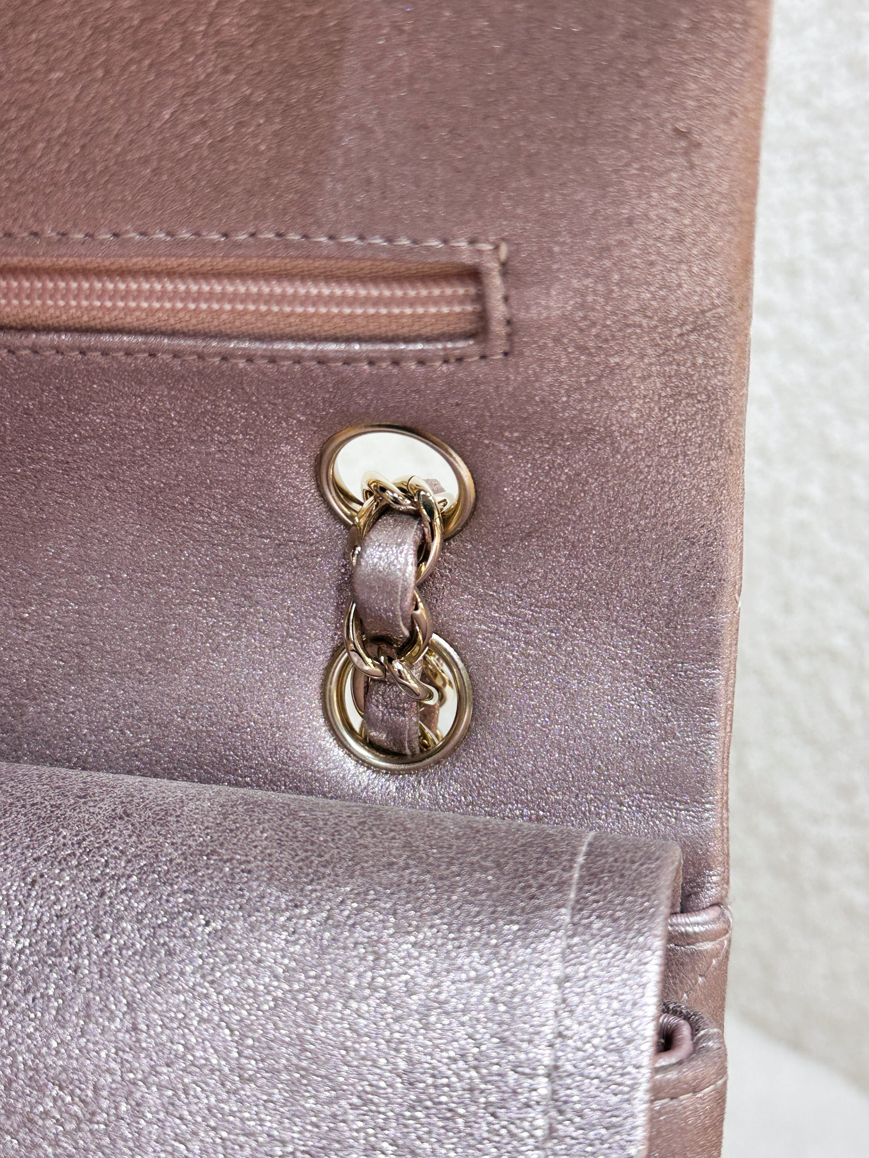 Chanel Classic Quilted Medium Double Flap Iridescent Pink (Calfskin)LGHW 1998 holo card