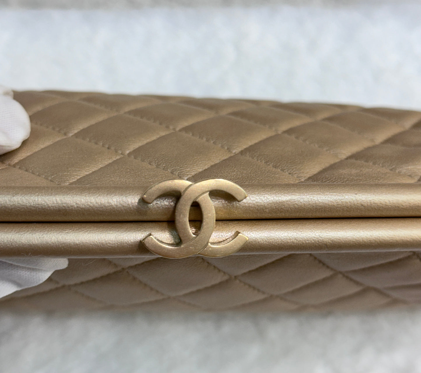 Chanel Quilted Champagne Half-Moon Clutch Bag