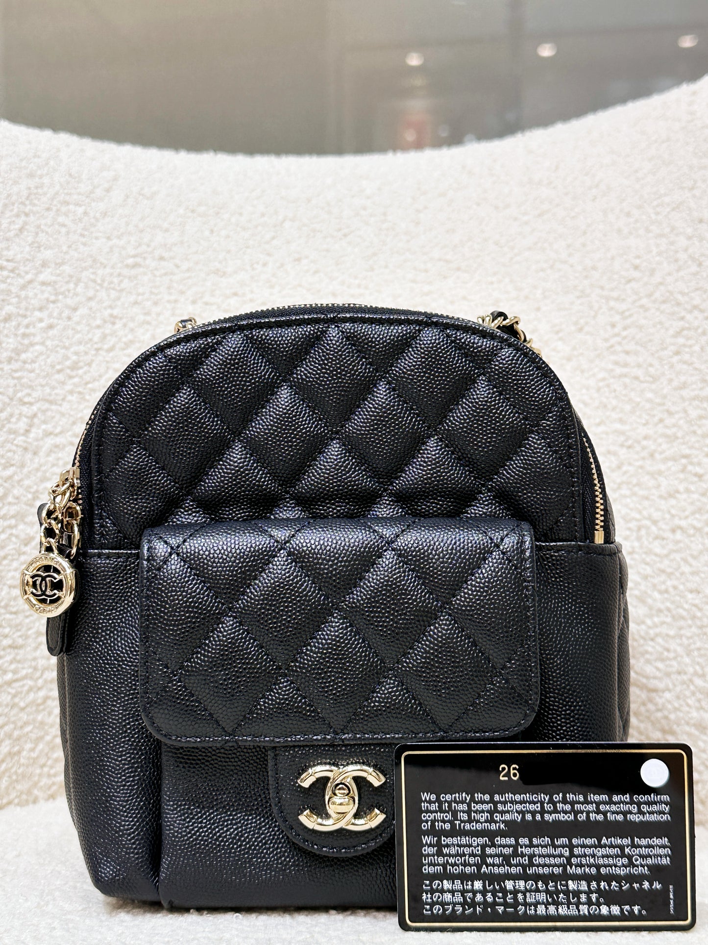 Chanel CC Day Backpack Quilted Caviar Mini Black 268 holo card