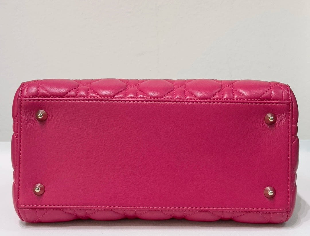 Christian Dior Medium Cannage Lambskin Lady Dior Bag Fuschia Pink GHW