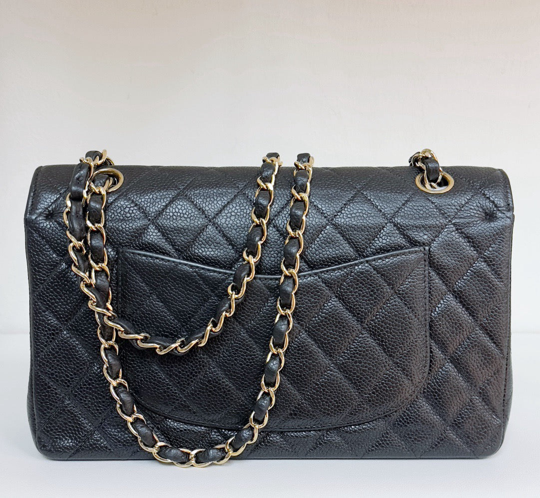 CHANEL Classic Double Flap Medium Shoulder Bag Black Caviar 24k