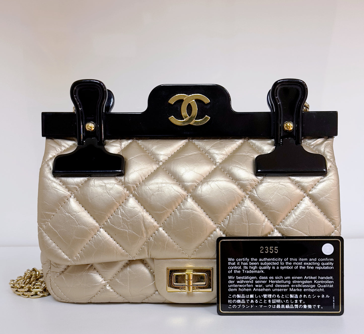 Chanel Aged Calfskin Quilted 2.55 Reissue Mini Hanger Flap Gold 2355 holo card