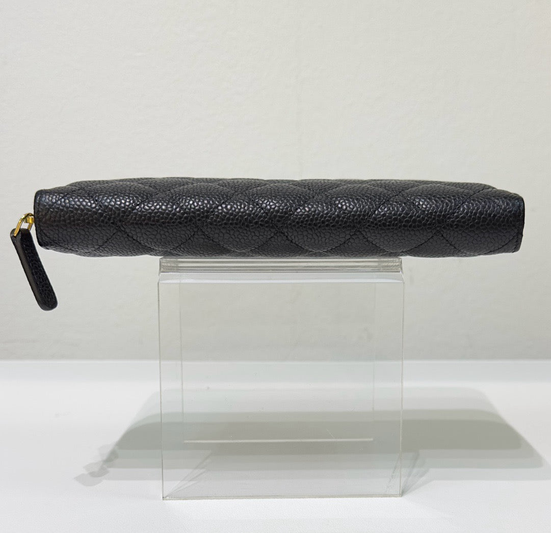 Chanel Caviar Long Zip Wallet Black GHW