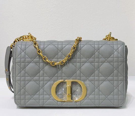 Medium Dior Calfskin Caro Bag Stone Gray Supple Cannage