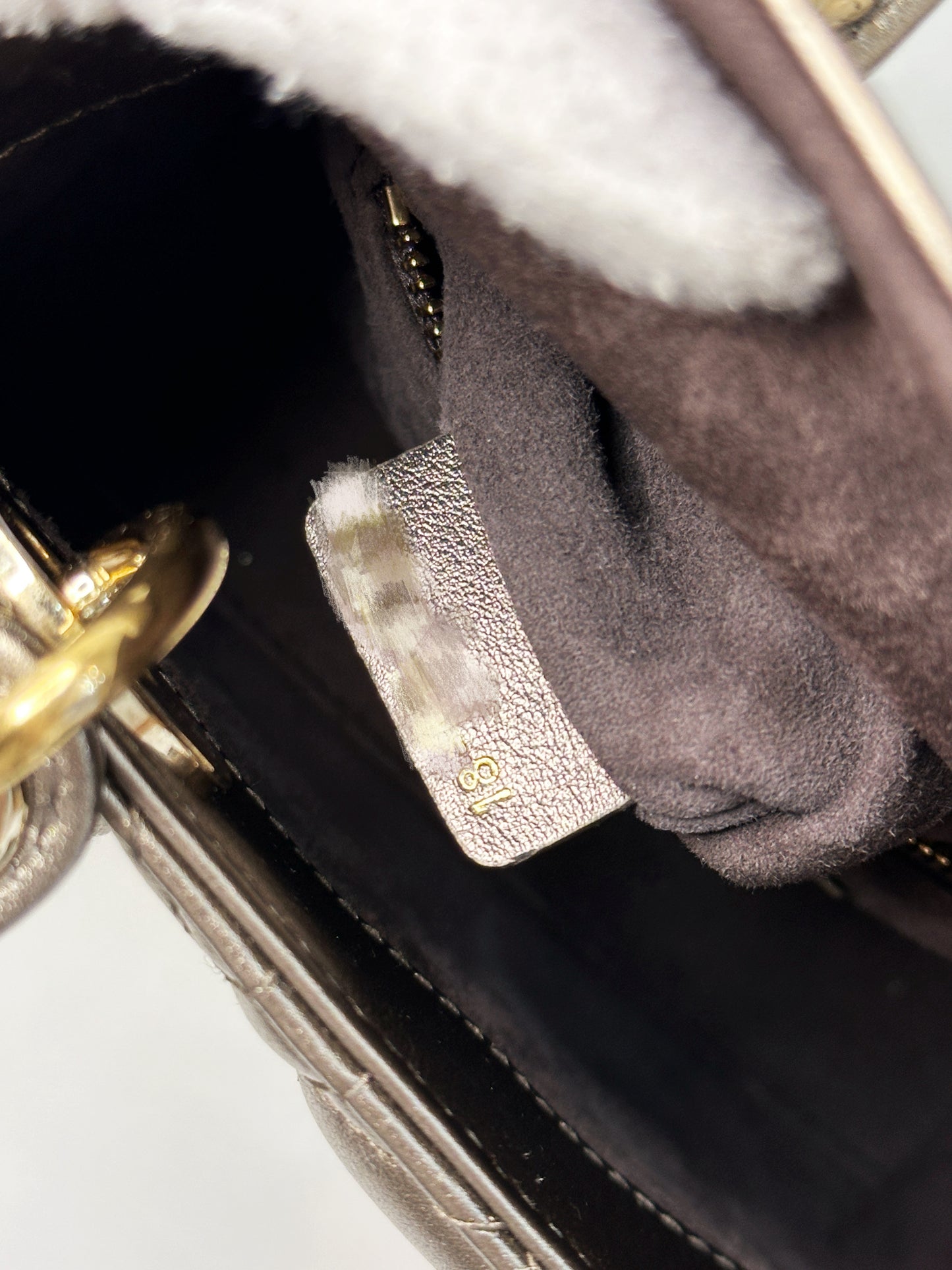 CHRISTIAN DIOR LADY MINI CALFSKIN CANNAGE BRONZE METALLIC GOLDEN HARDWARE CHAIN STRAP