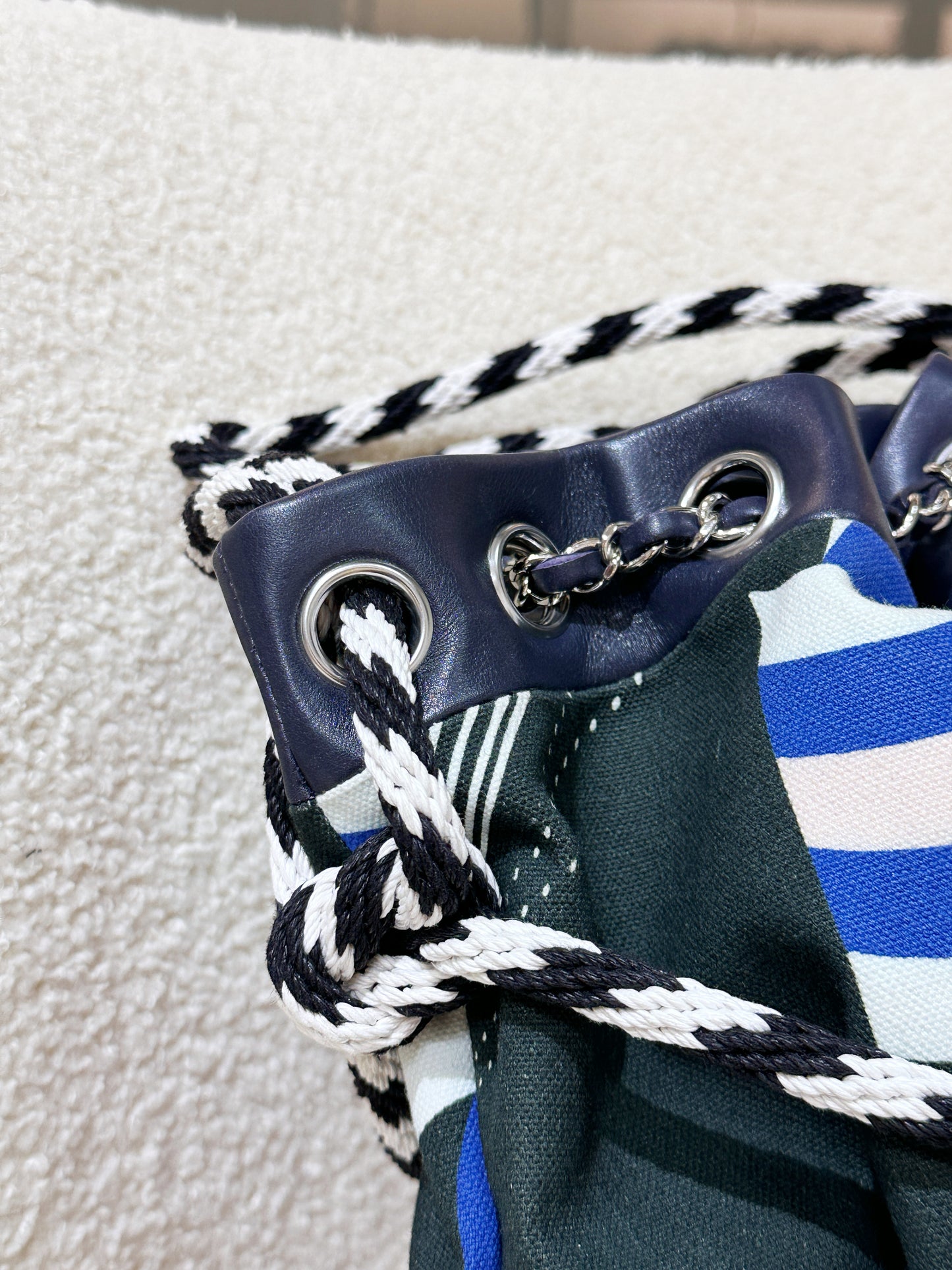 Chanel Blue Cotton Drawstring Bag Multiple colors 2704 holo card