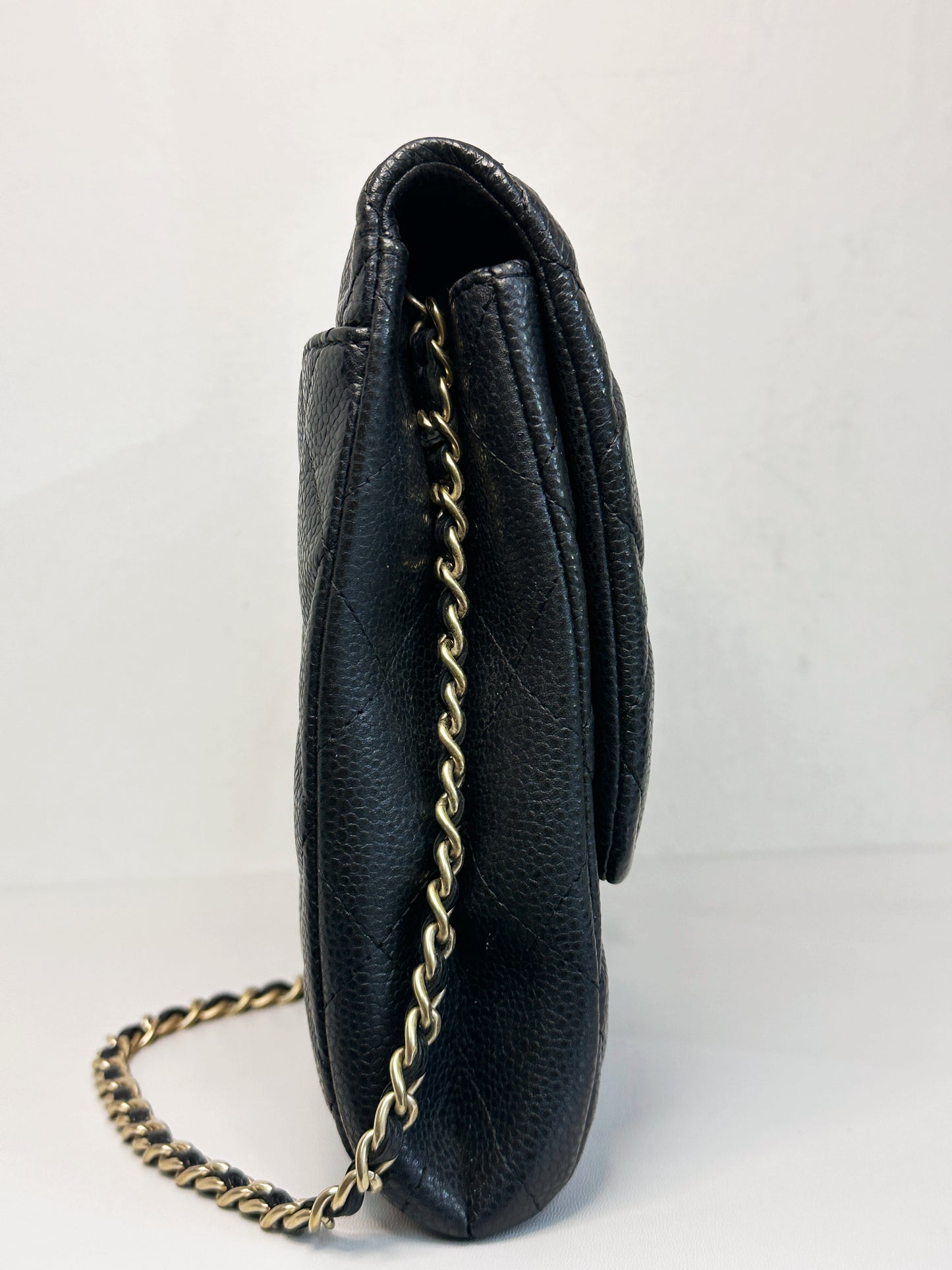 Chanel Caviar Quilted Clutch With Chain Flap Black GHW 2045 holo