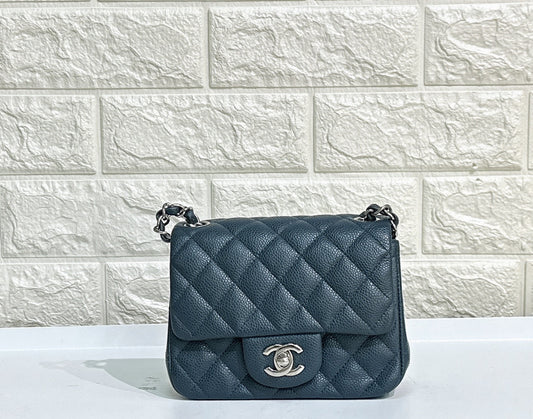 Chanel Classic Square Mini Flap in Blue Caviar and SHW