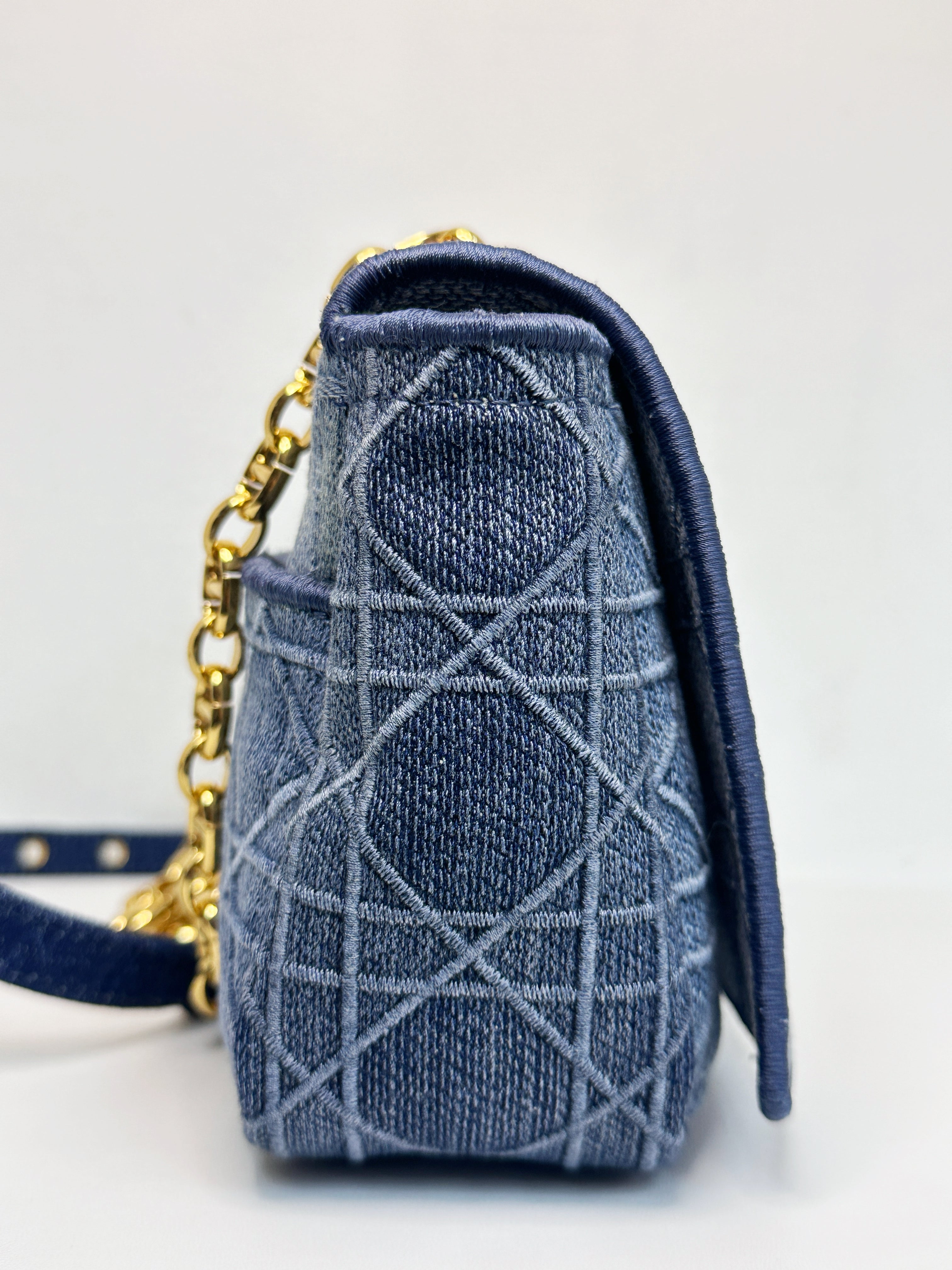 Christian Dior Denim Cannage Small Caro Bag Blue