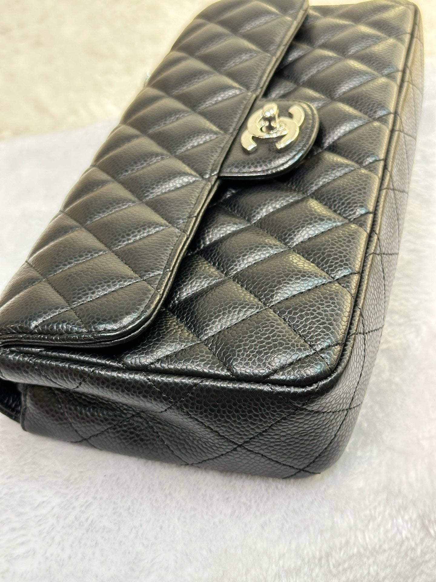 Chanel Caviar East West Flap Bag Black SHW 1186 holo card