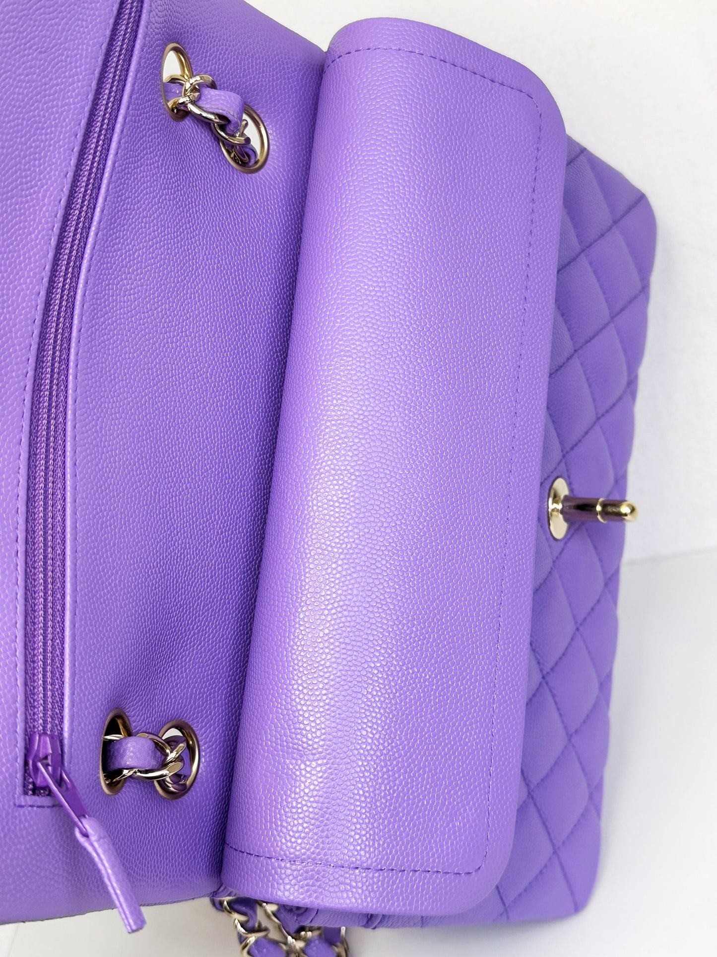 Chanel 20S Small Caviar Classic Quilted Double Flap Bag Purple LGHW 2976 holo card