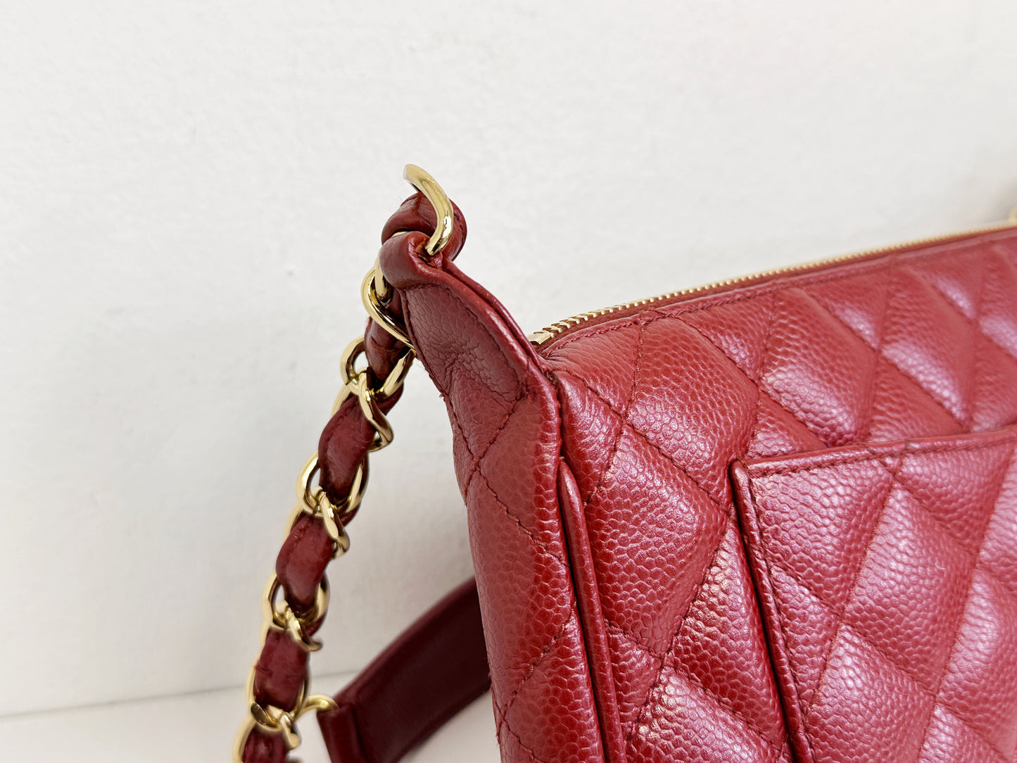 Chanel Small Caviar Quilted Pochette Shoulder Bag Red GHW