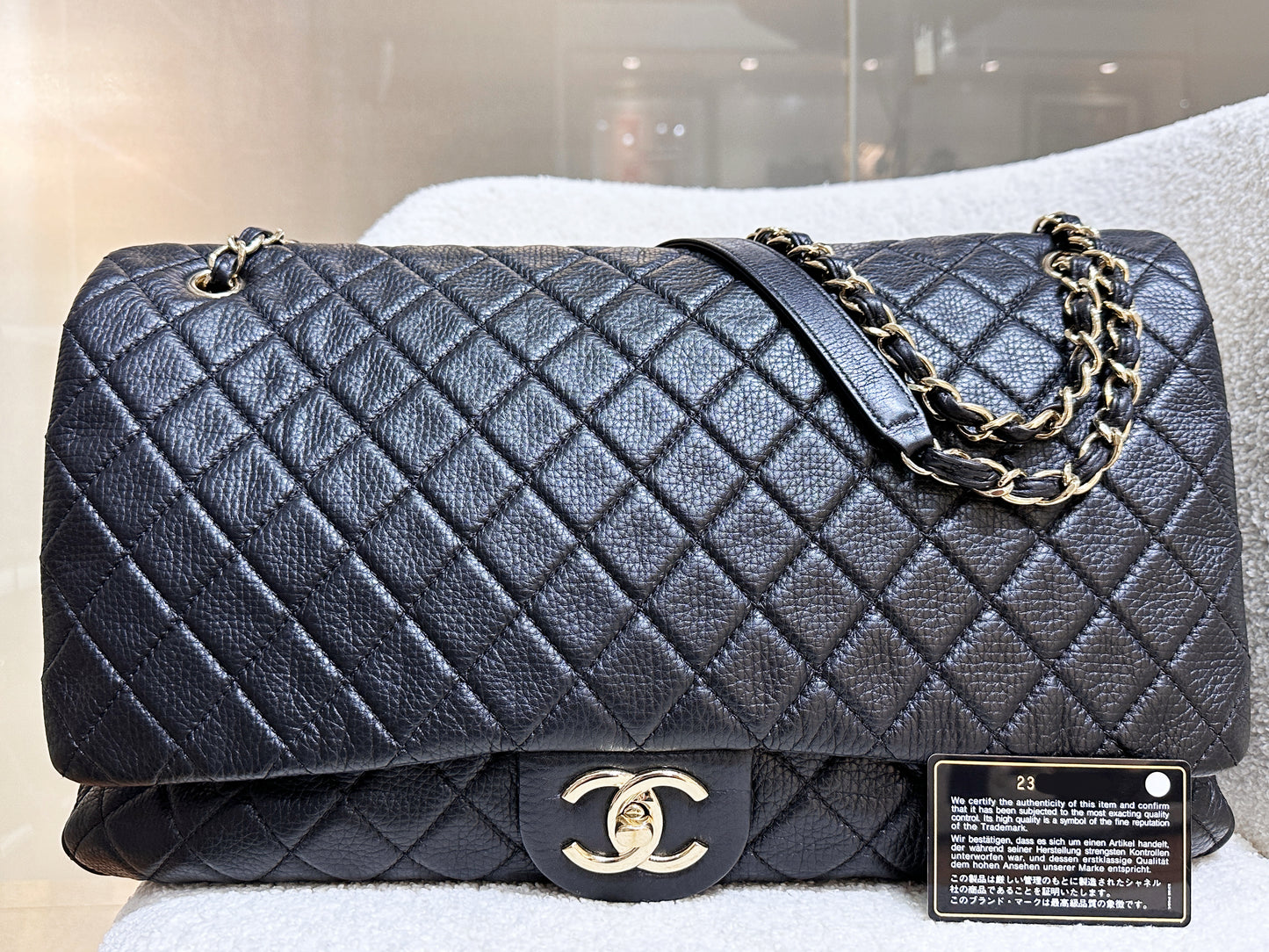 Chanel 2017 Calfskin Quilted XXL Travel Flap shoulder bag Black GHW 2354 holo card
