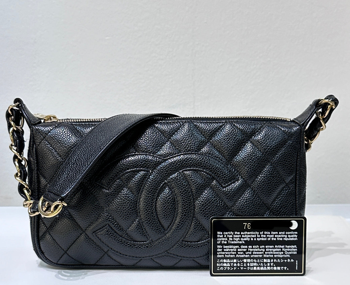 Chanel Small Caviar Quilted Pochette Shoulder Bag Black GHW