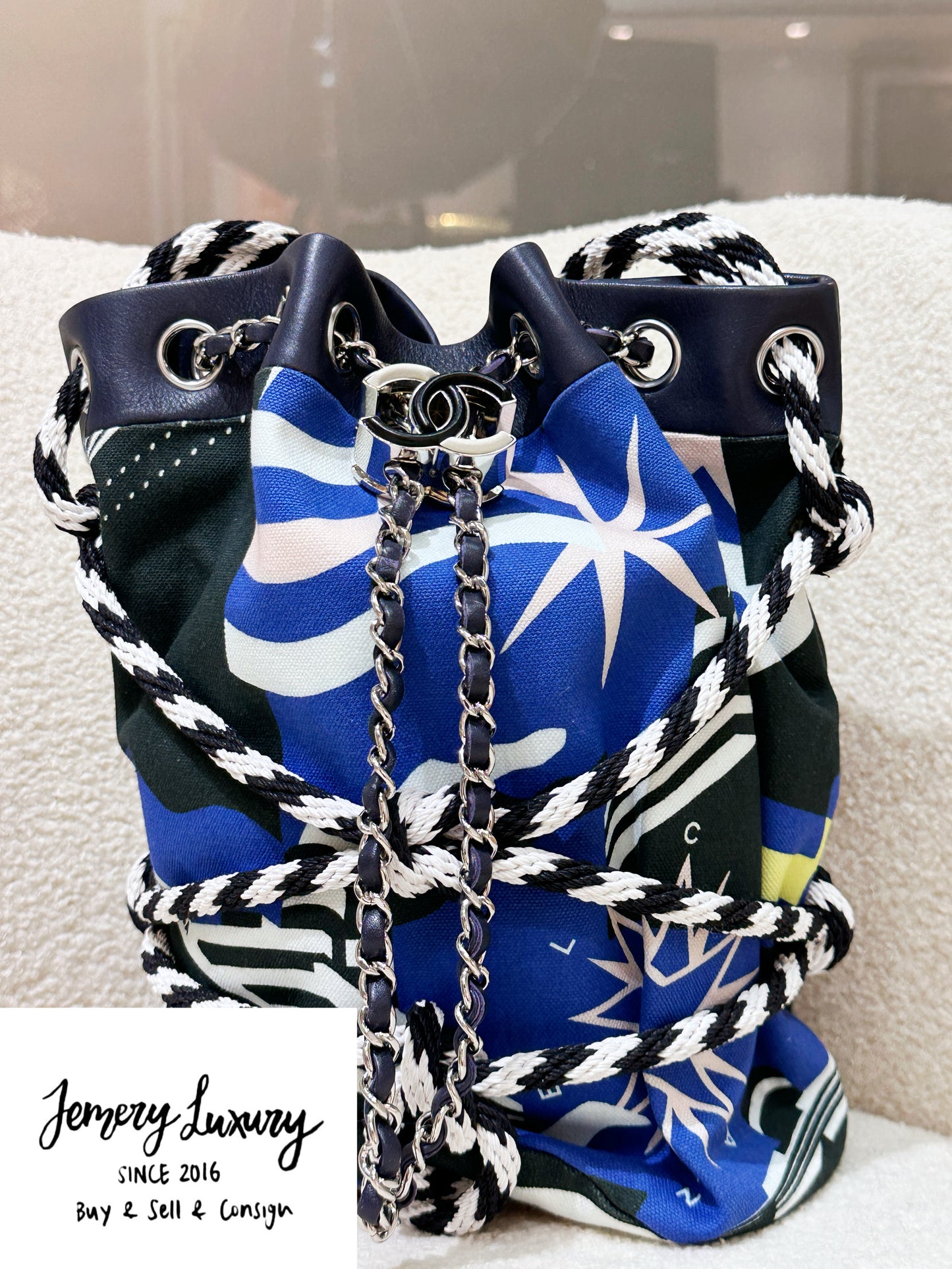 Chanel Blue Cotton Drawstring Bag Multiple colors 2704 holo card