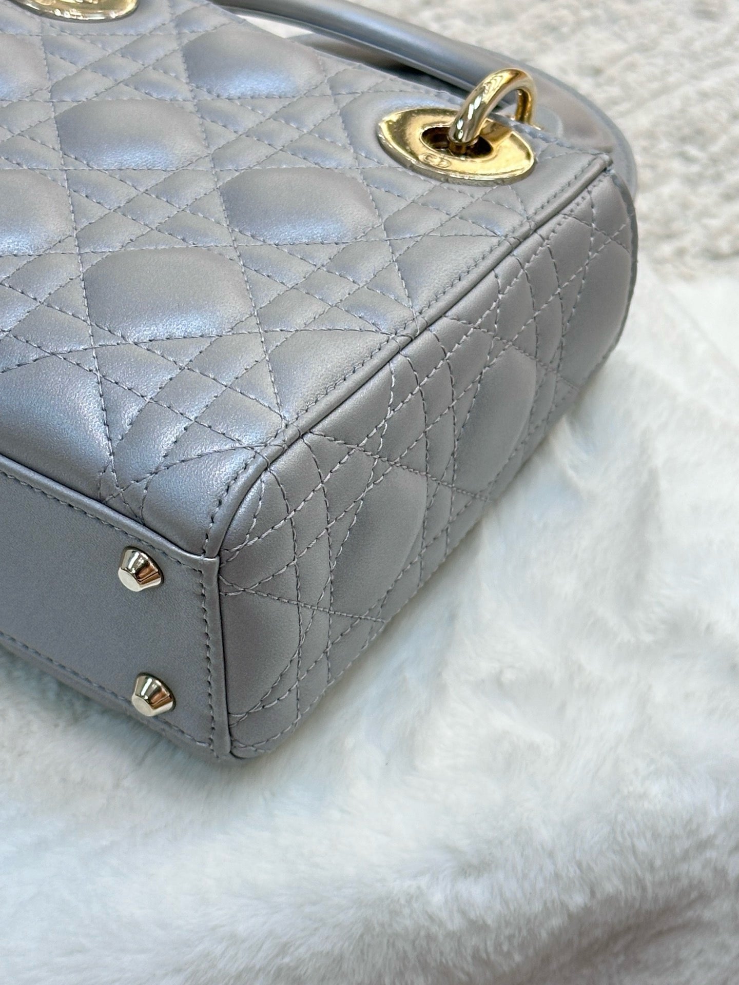 Christian Dior Mini Lambskin Cannage Lady Dior Gray Opaline GHW