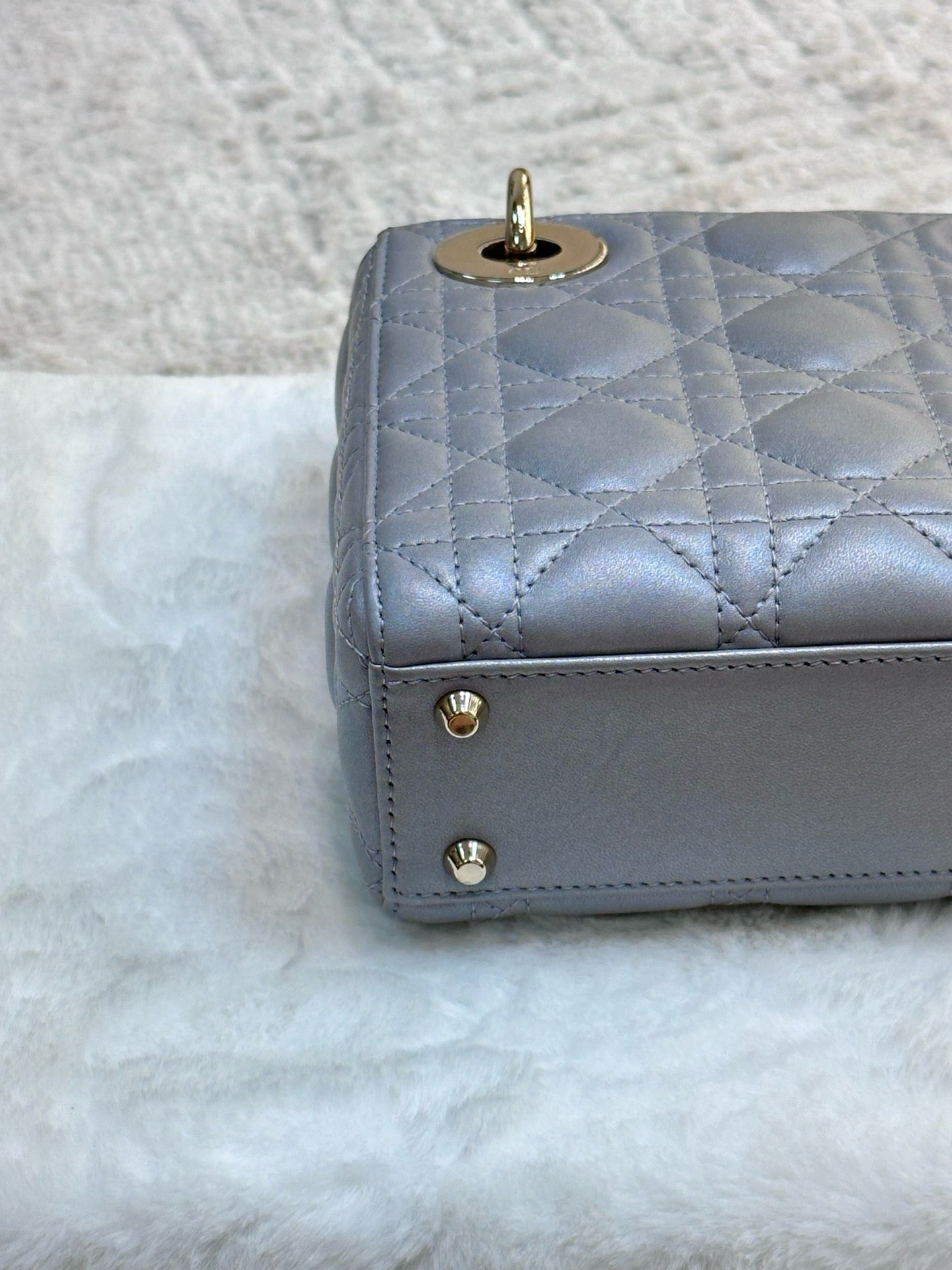 Christian Dior Mini Lambskin Cannage Lady Dior Gray Opaline GHW