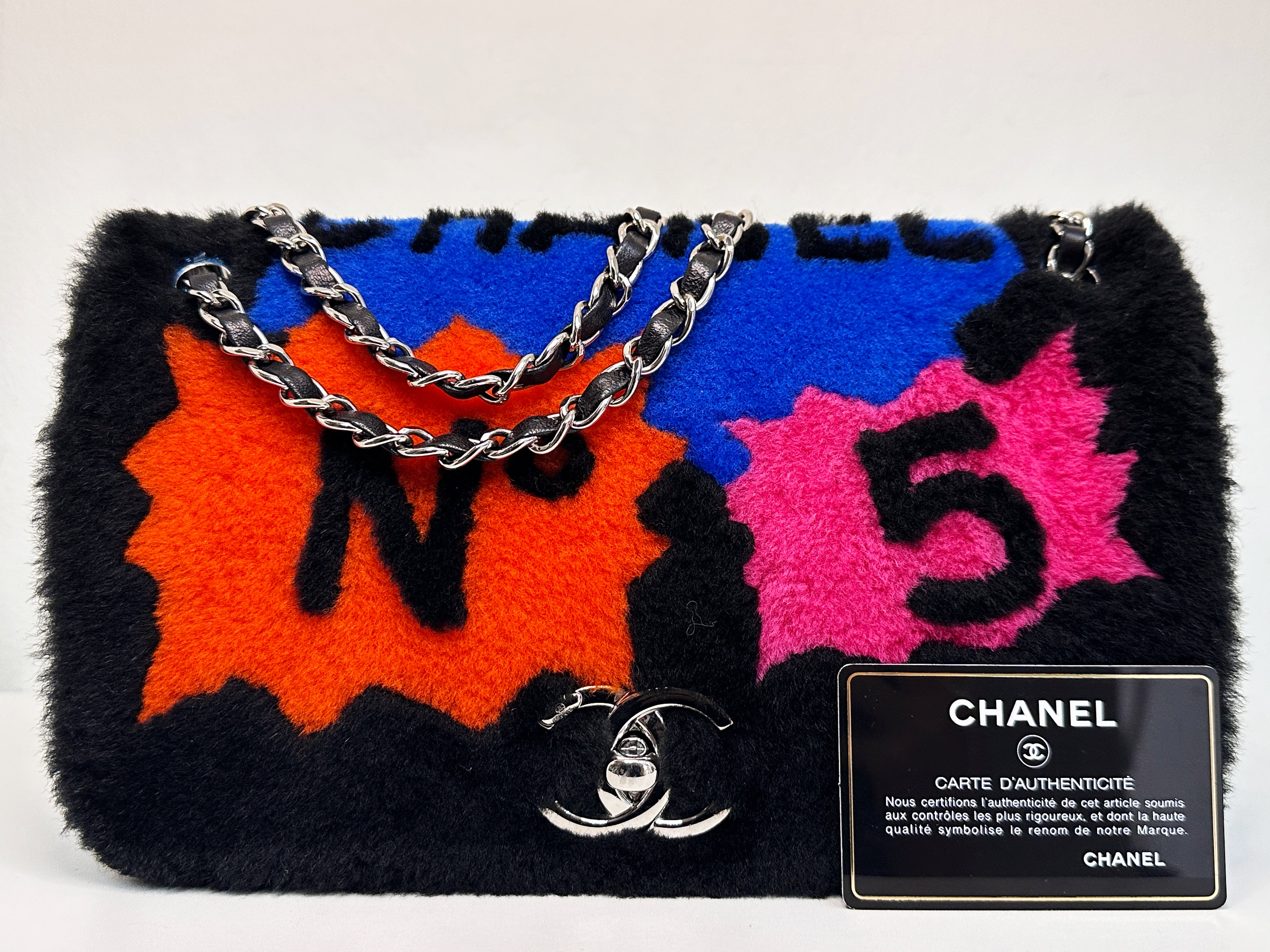 Chanel Medium Classic Flap Pop Art No. 5 Caption Comic Lambskin Black Multicolor Bag 2012 holo card