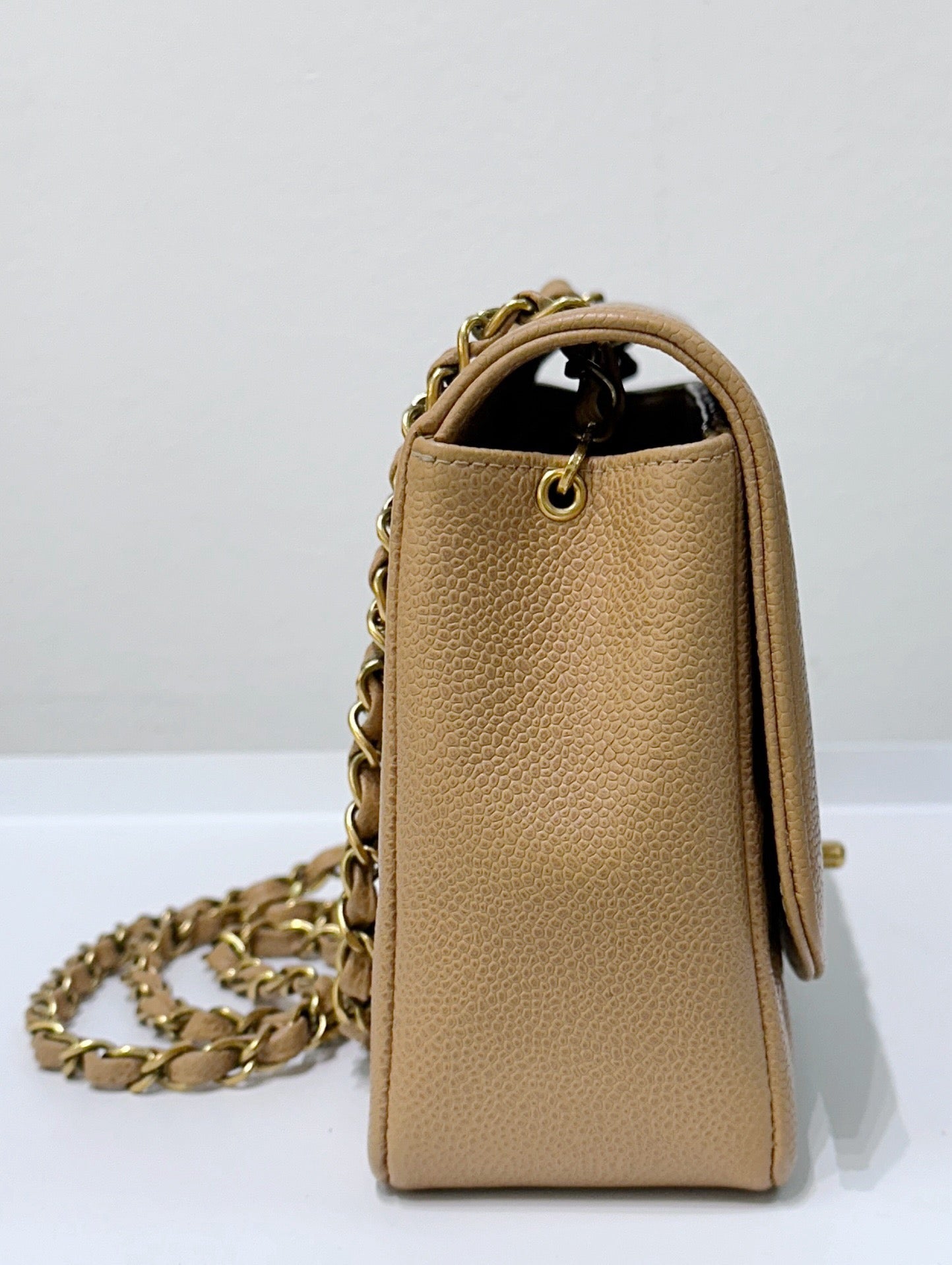 Chanel Vintage Medium Diana Flap Bag Beige Caviar Gold Hardware 29 holo