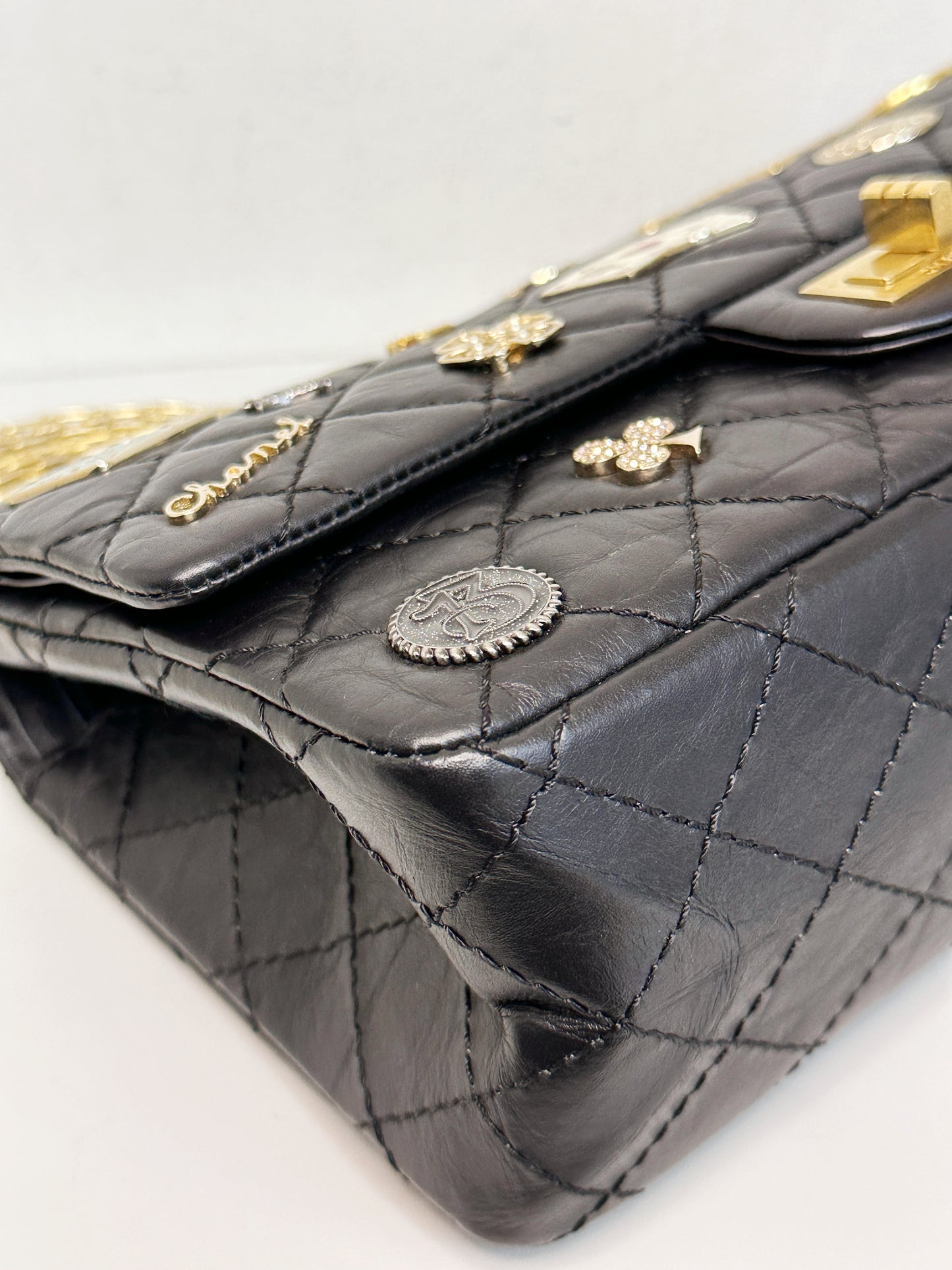 Chanel Small 2.55 Reissue Aged Calfskin Lucky Charms 225 Flap Black GHW