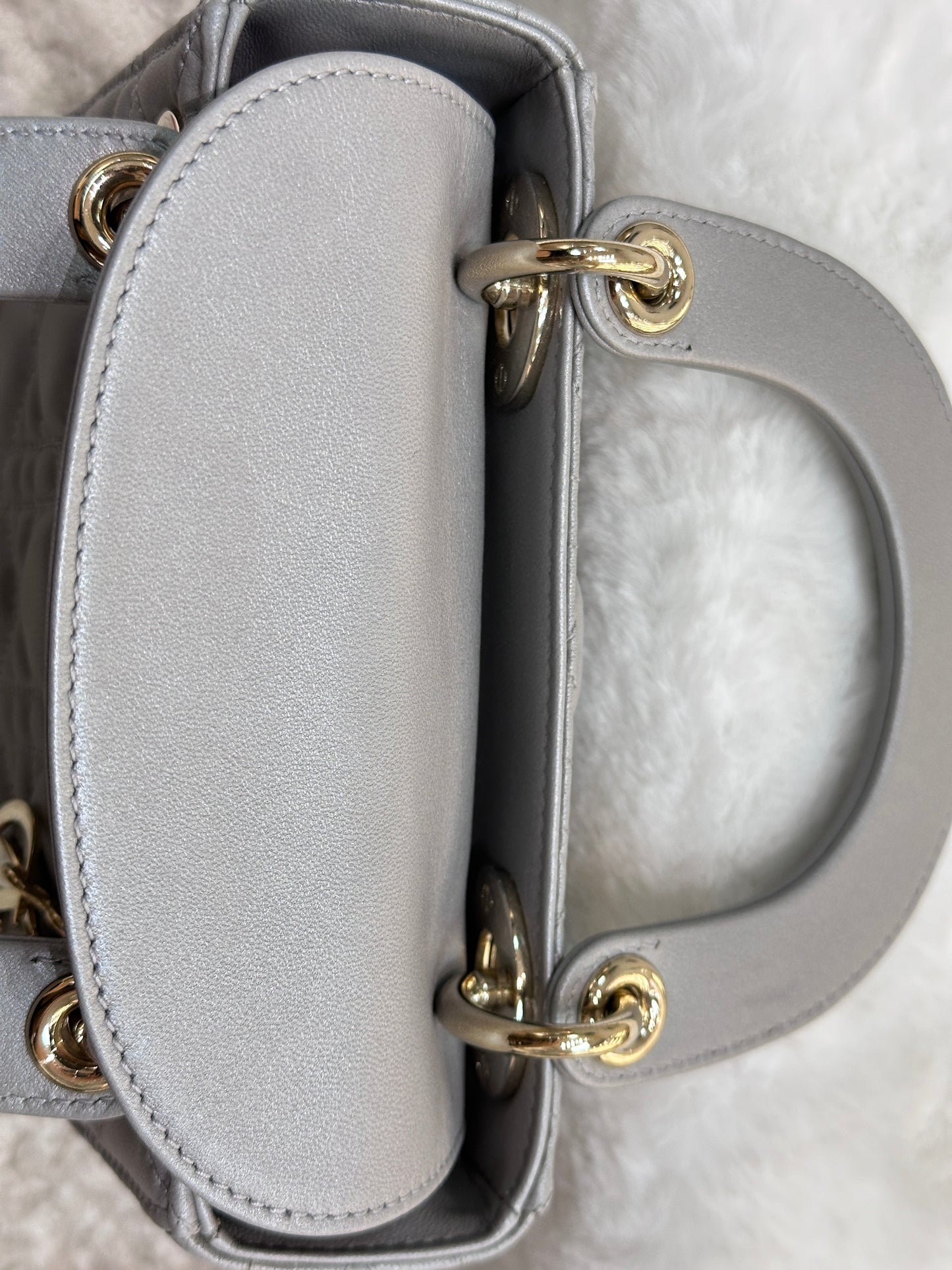 Christian Dior Mini Lambskin Cannage Lady Dior Gray Opaline GHW