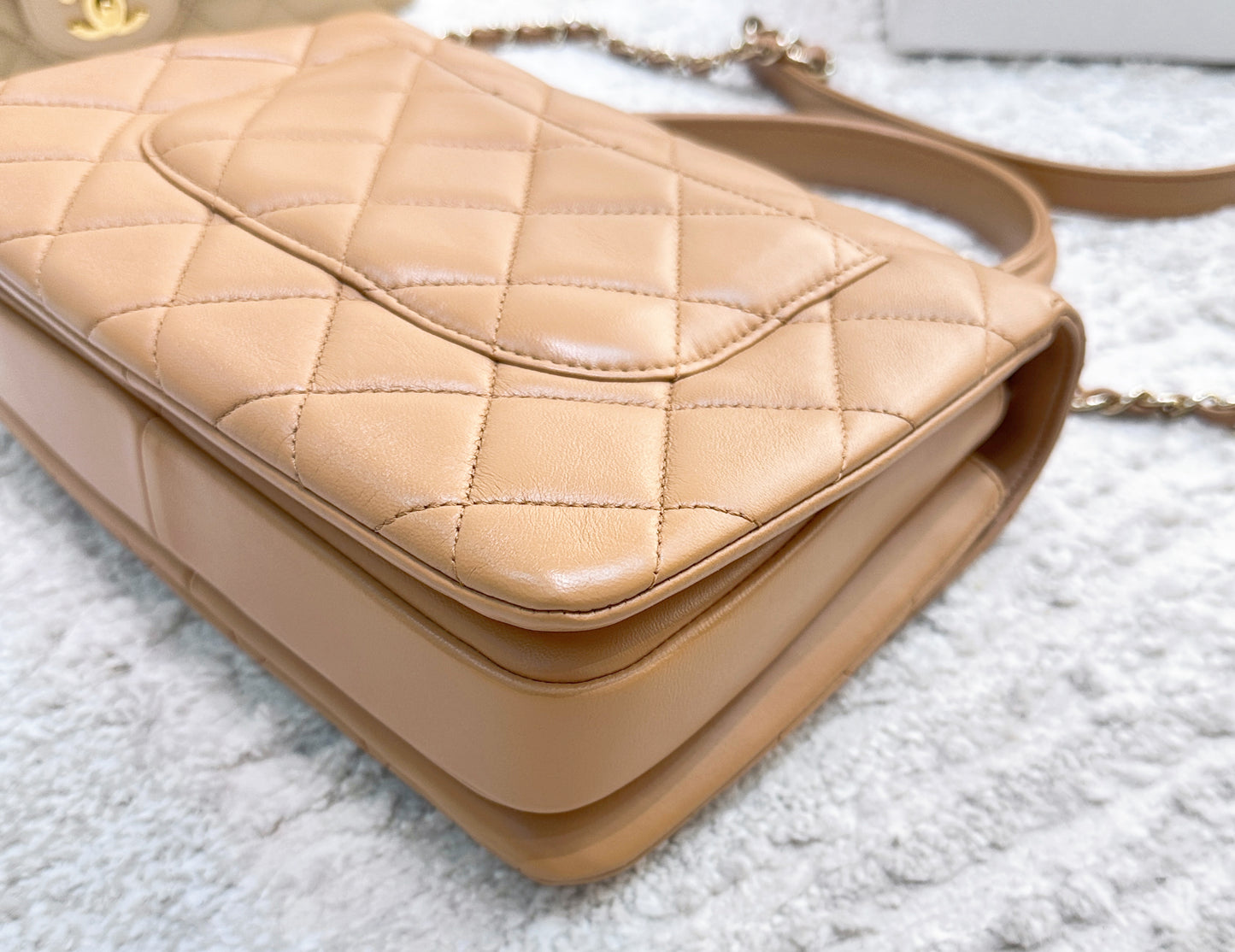 CHANEL Lambskin Quilted Small Trendy CC Flap Dual Handle Bag Camel 19K