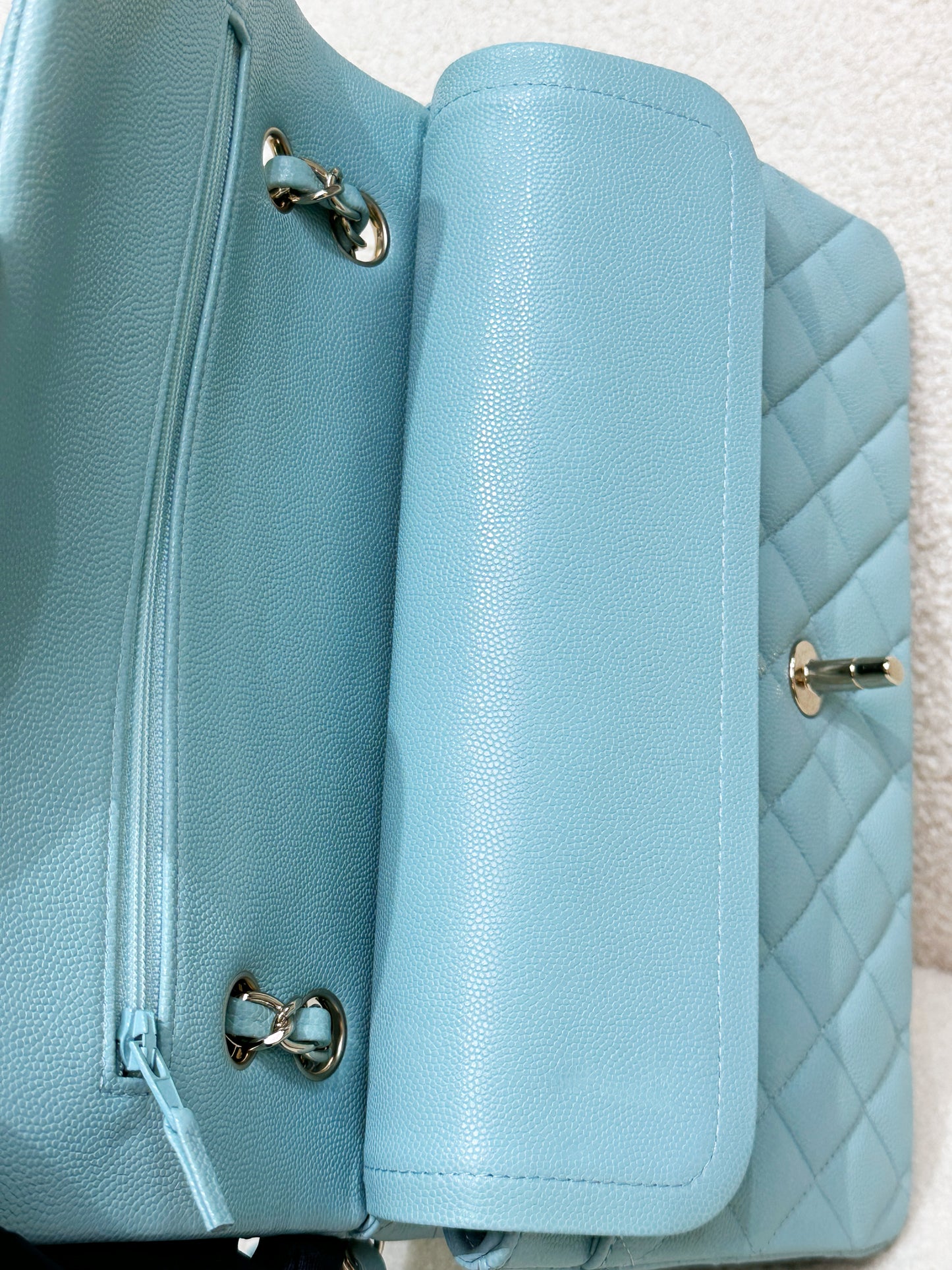 Chanel Classic Flap Medium 20C Tiffany Blue Caviar Light Gold Hardware 294 holo card