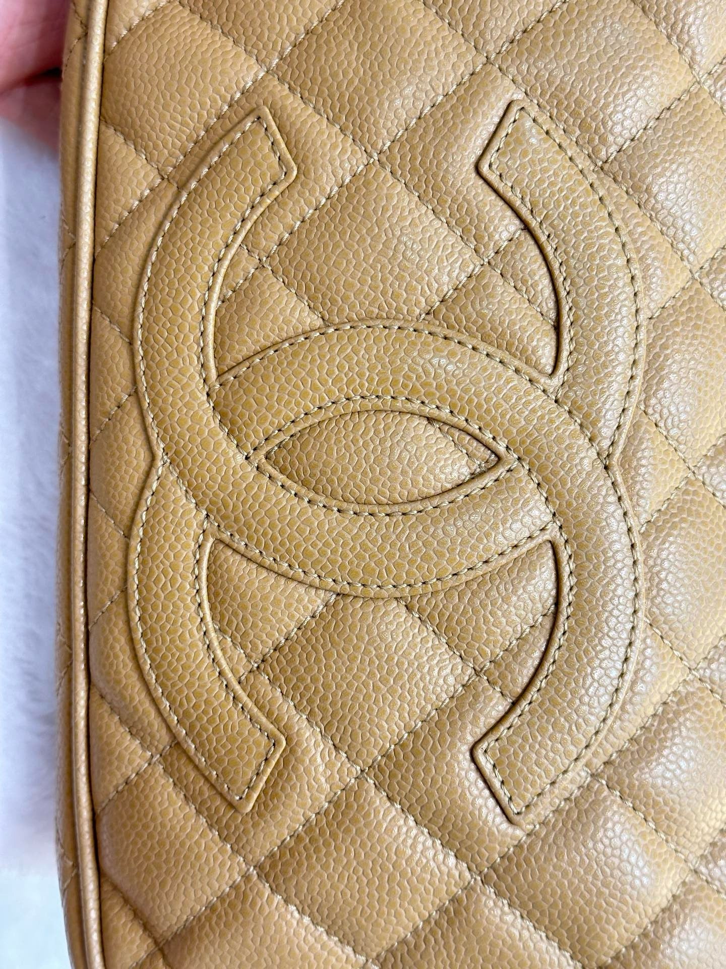 Chanel Small Caviar Quilted Pochette Shoulder Bag Beige GHW