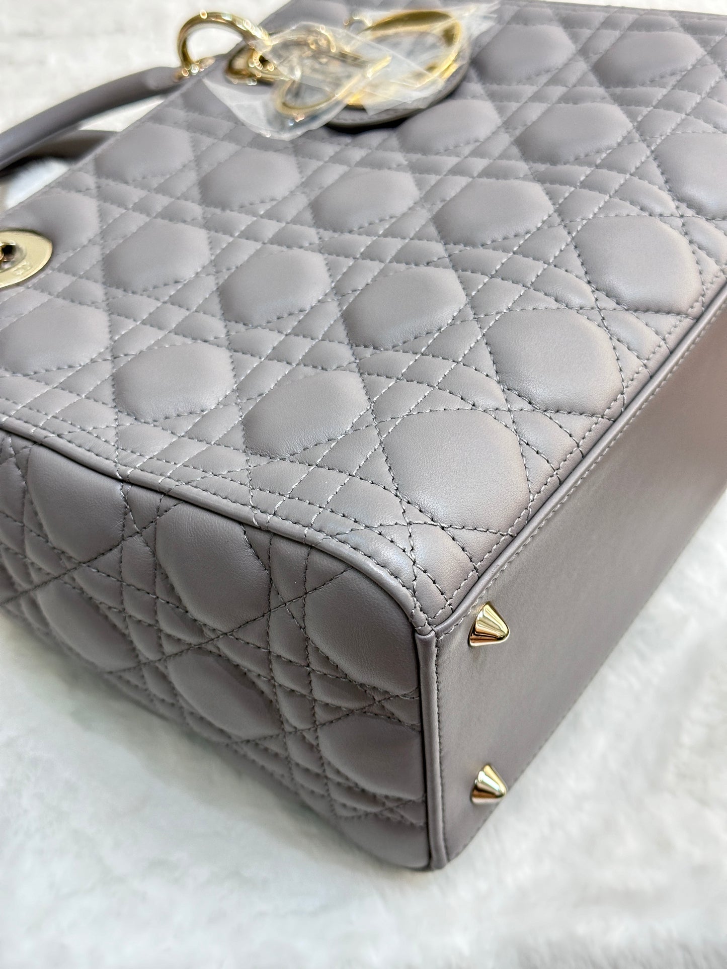 Christian Dior Medium Cannage Quilted Lambskin Leather Lady Dior Bag Grey