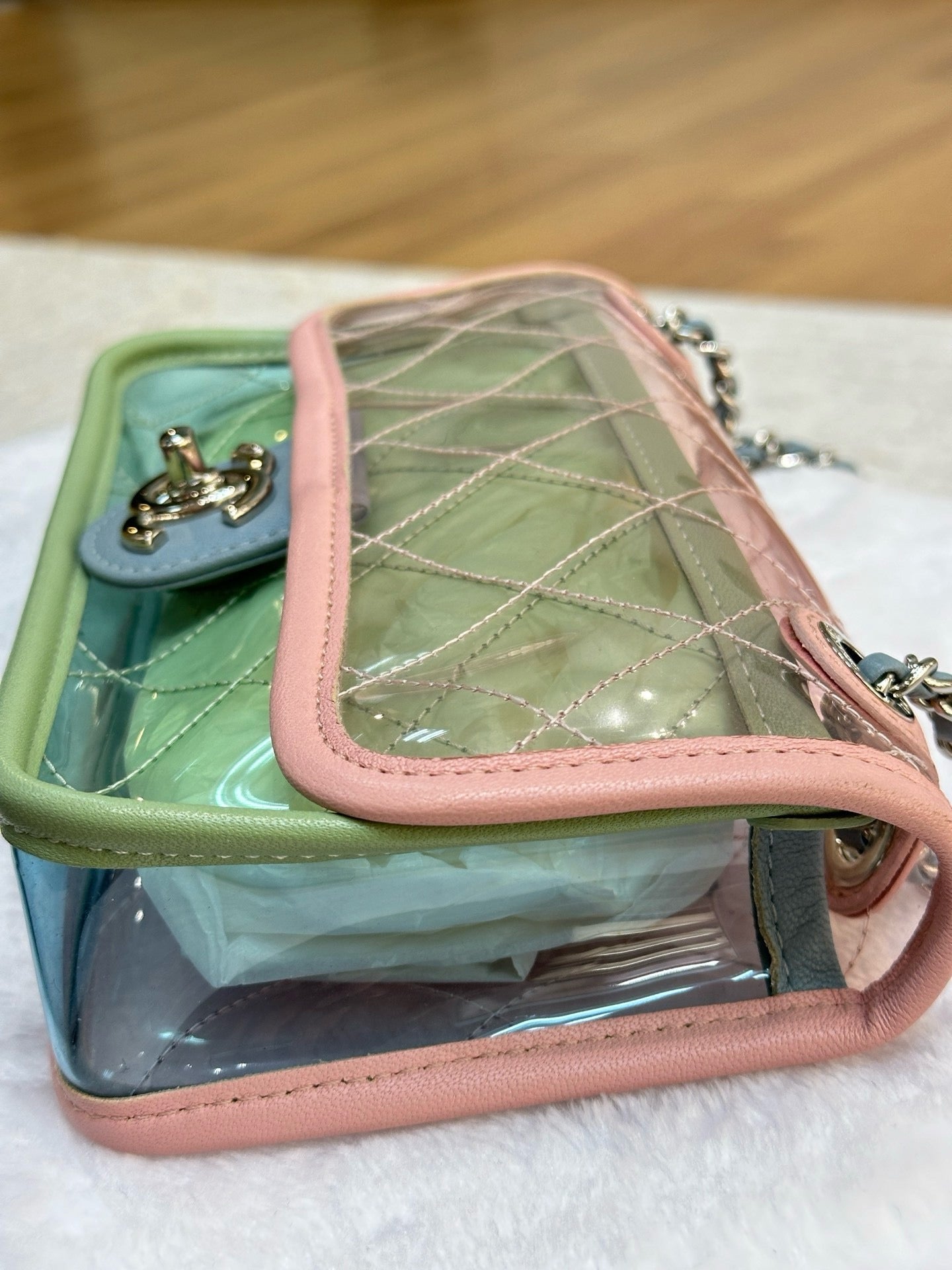 Chanel Mini Coco Splash PVC Flap Bag Pink/Green/Blue Silver Hardware