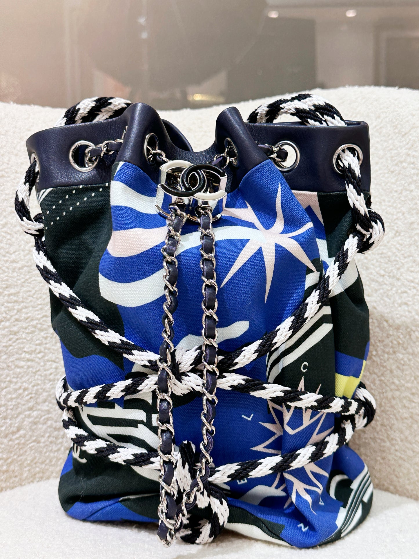 Chanel Blue Cotton Drawstring Bag Multiple colors 2704 holo card