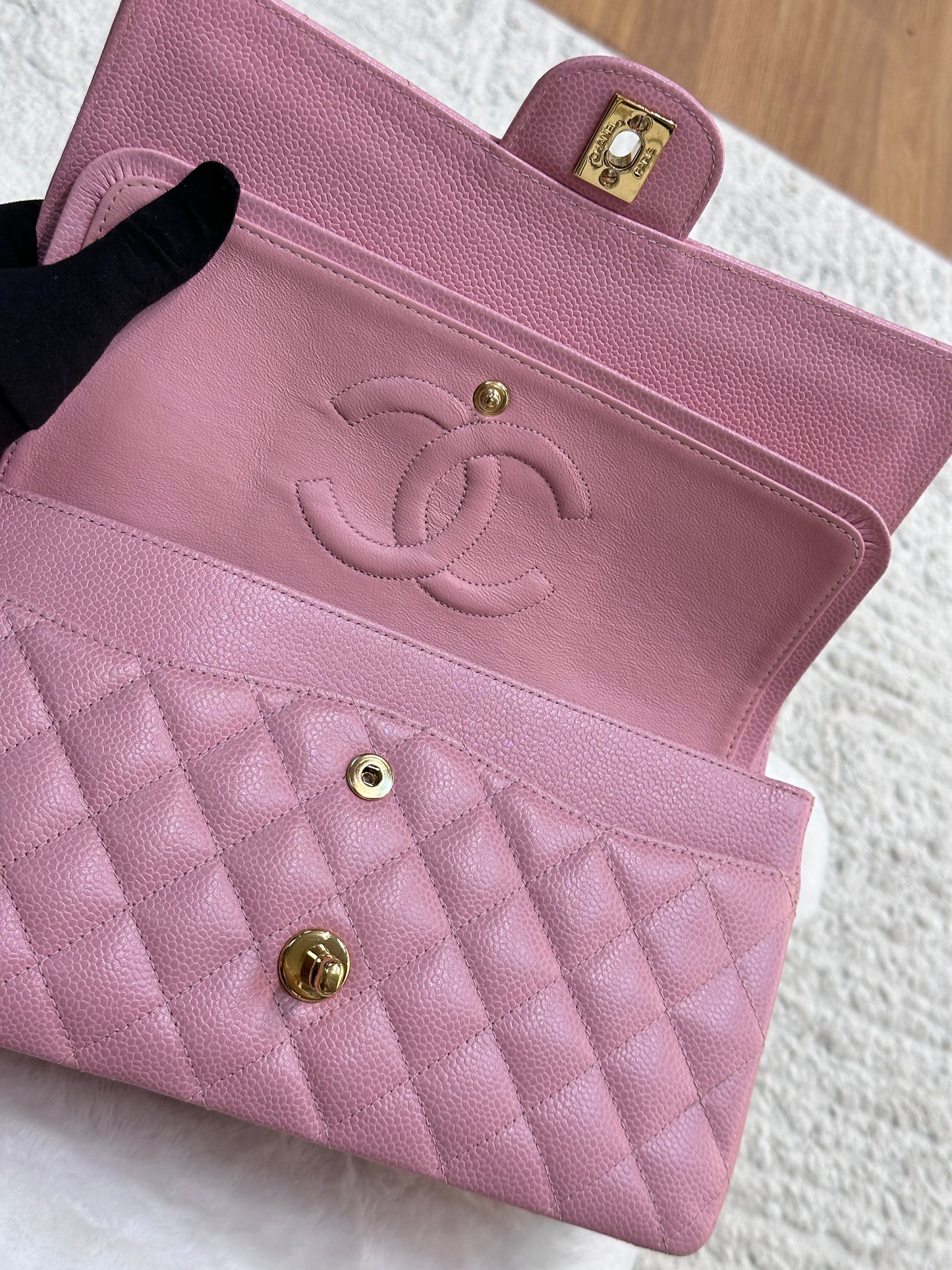 Chanel Medium Vintage Sakura Pink Caviar Classic Double Flap Bag 24K GHW