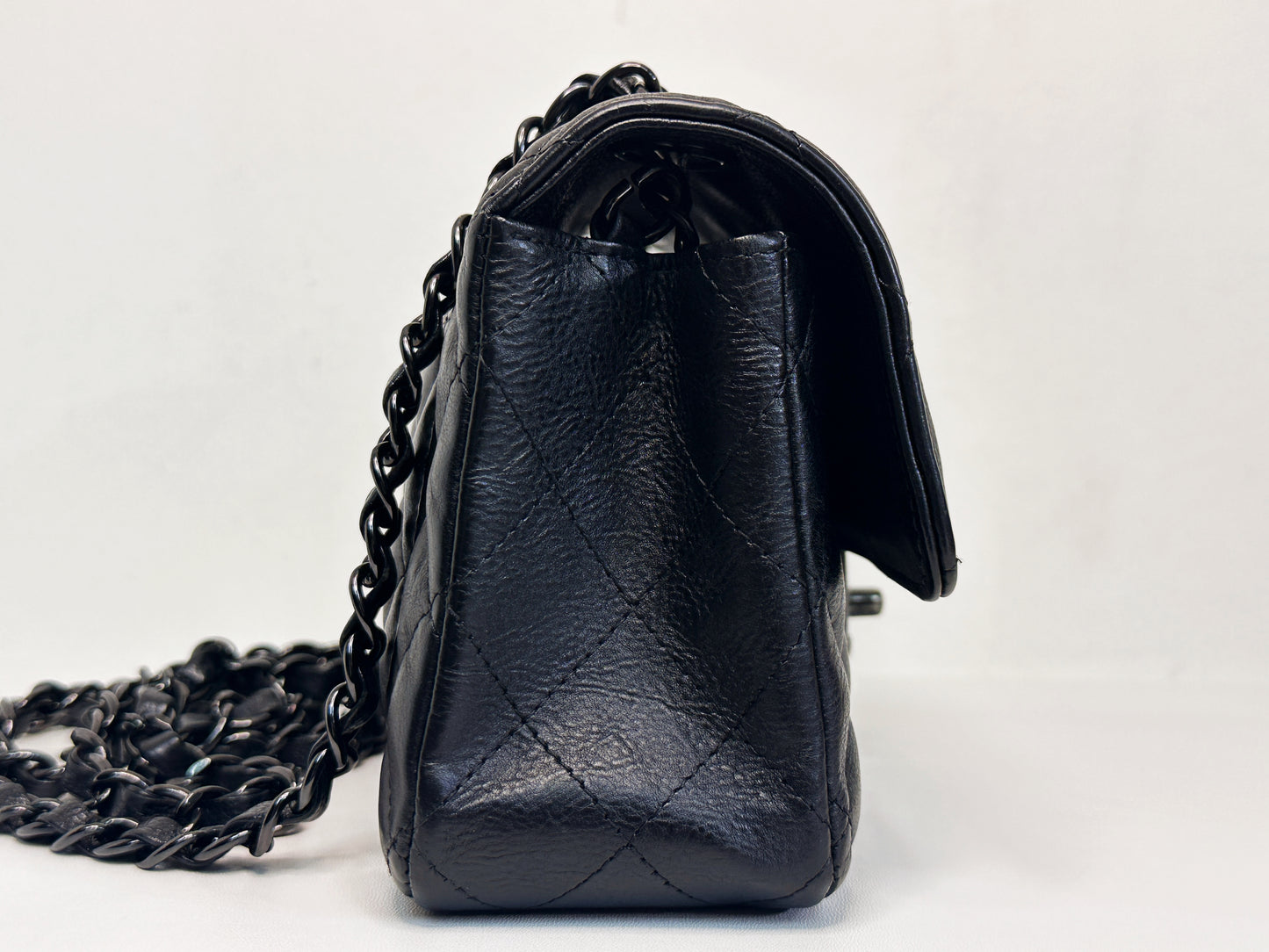 Chanel Quilted Mini Rectangular Flap So Black Crumpled Calfskin Bag 2400 holo card