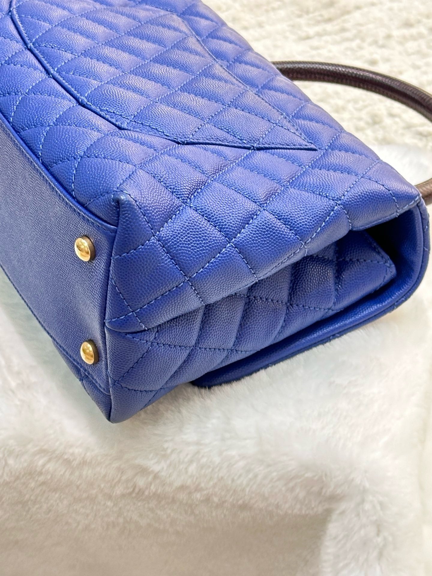 Chanel Medium Caviar Lizard Embossed Quilted Coco Handle Flap Dark Blue