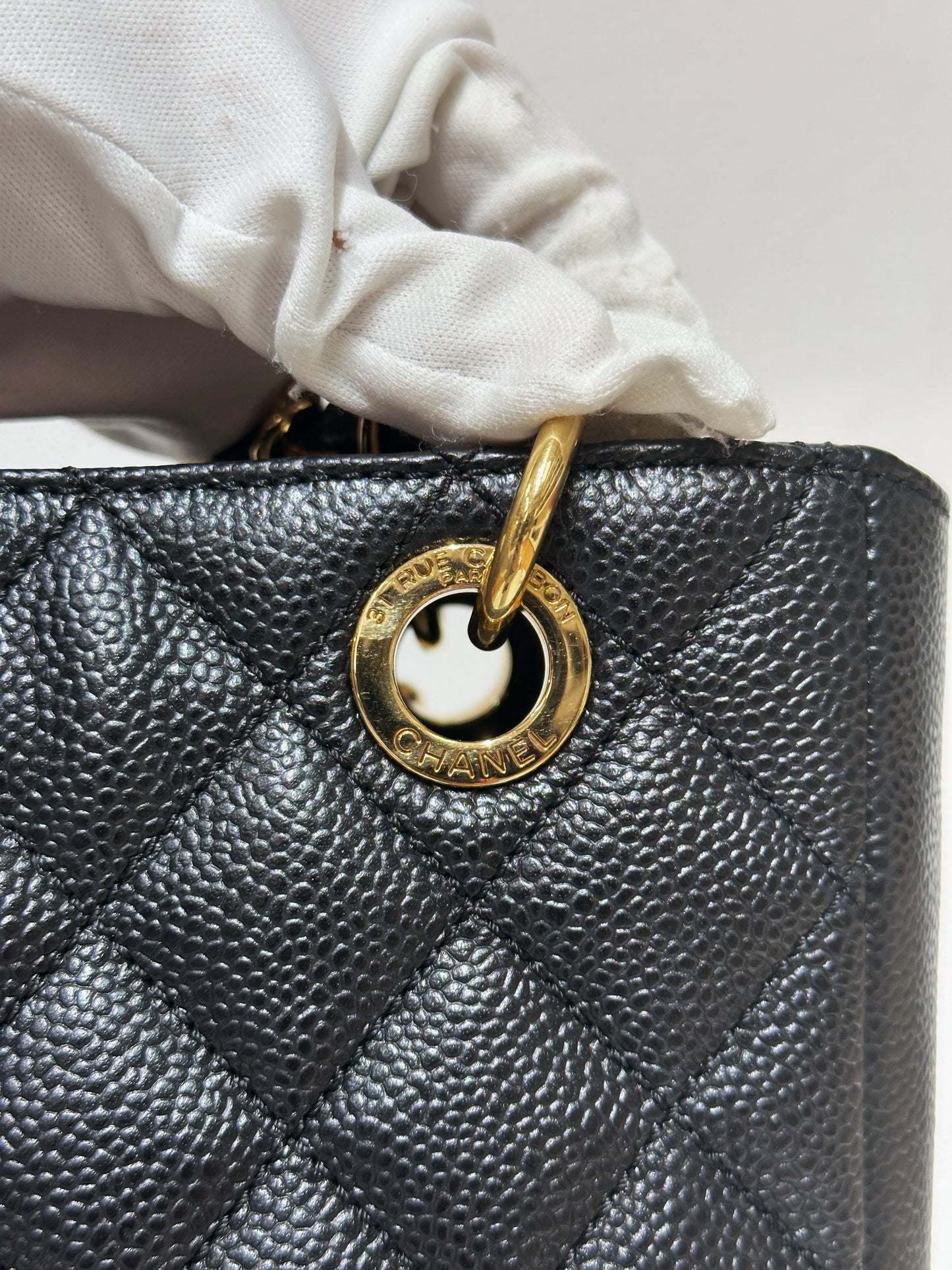 Chanel Caviar Quilted Petit Shopping Tote PST Black GHW 1608 holo card