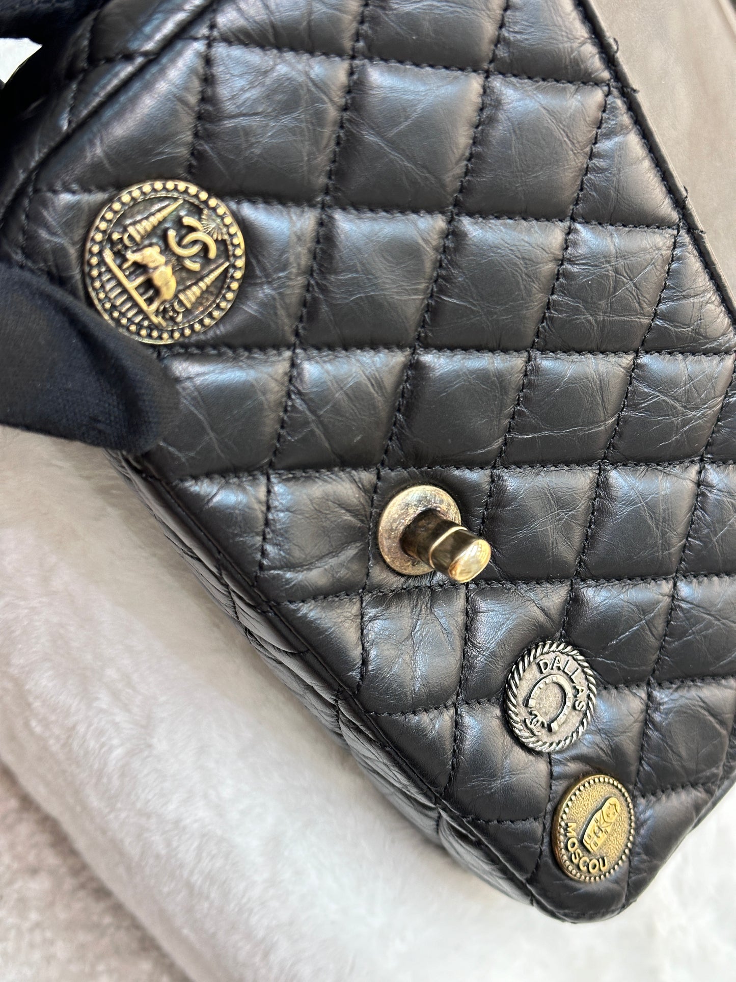 Chanel Mini Limited Edition Aged Calfskin Quilted Medallion Flap Black GHW